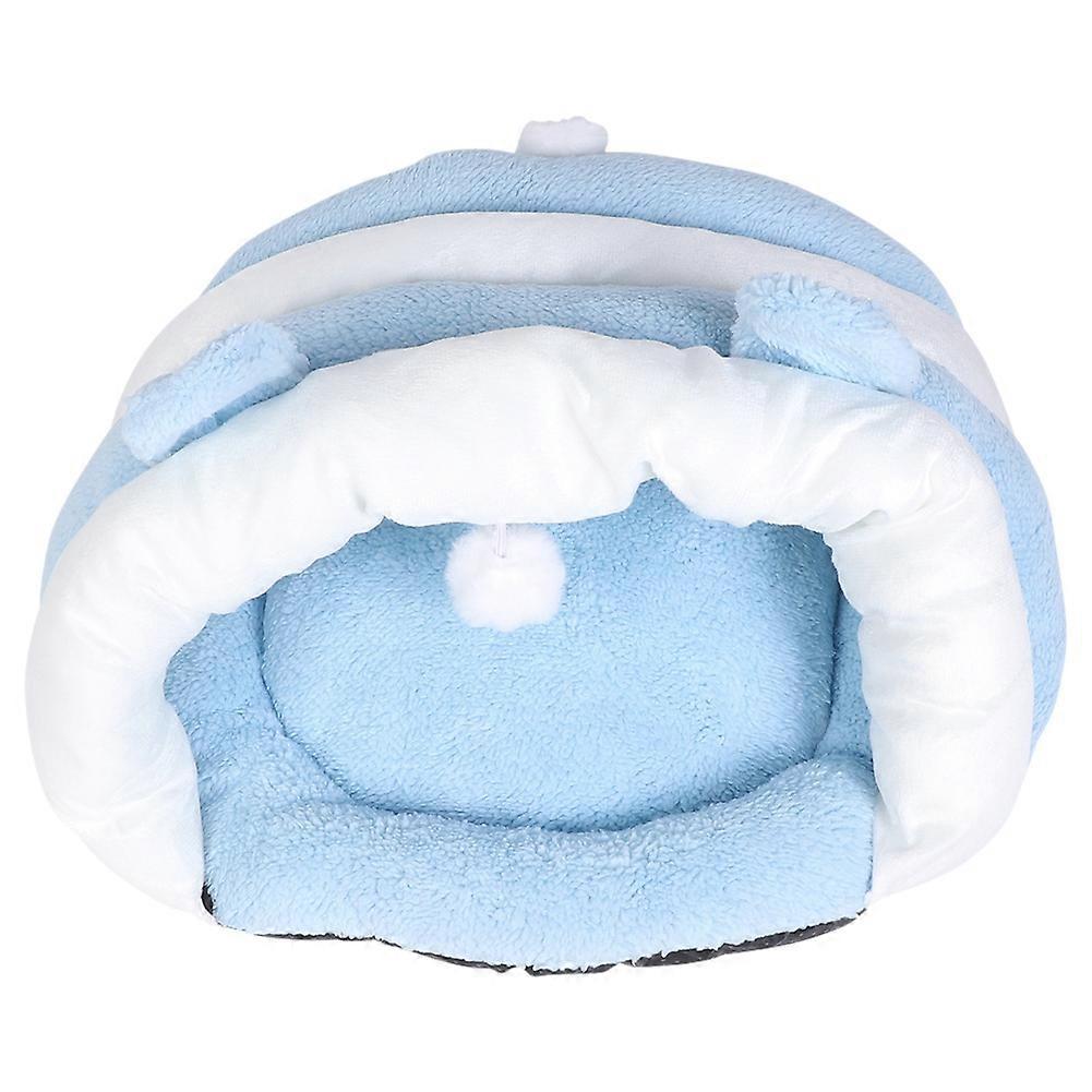 Plush Winter Warm Cat Cave House Pet Cats Bed Sleeping Nest Blue & White Color(L)
