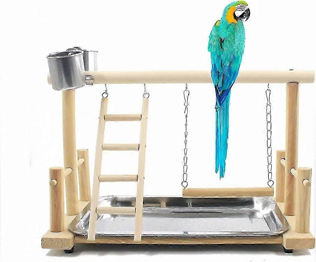 Pesce persico, scale e mangiatoie per pappagalli in legno - Accessori per gabbie per cacatua - Parco giochi per uccelli