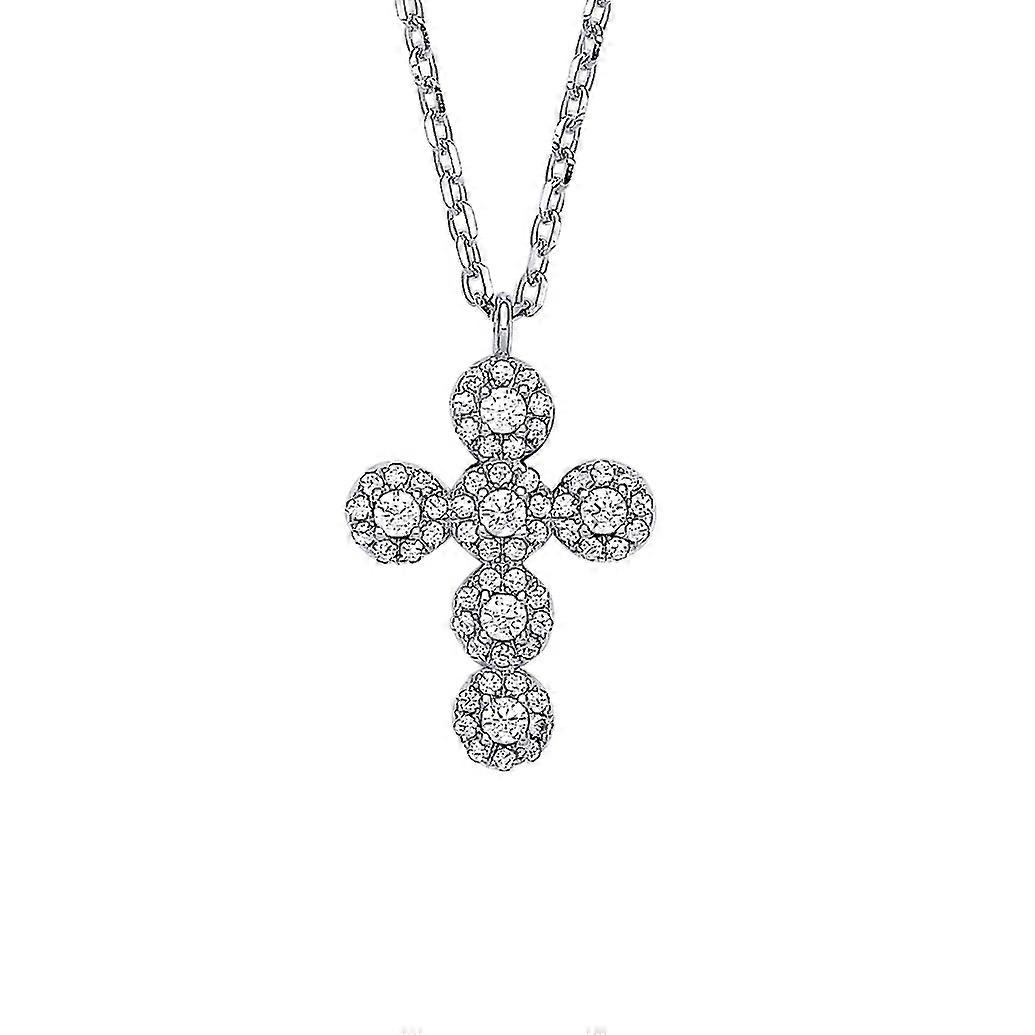 Jewelco London 女士镀铑纯银 CZ 气泡光环十字架吊坠吊坠项链 16 + 2 英寸