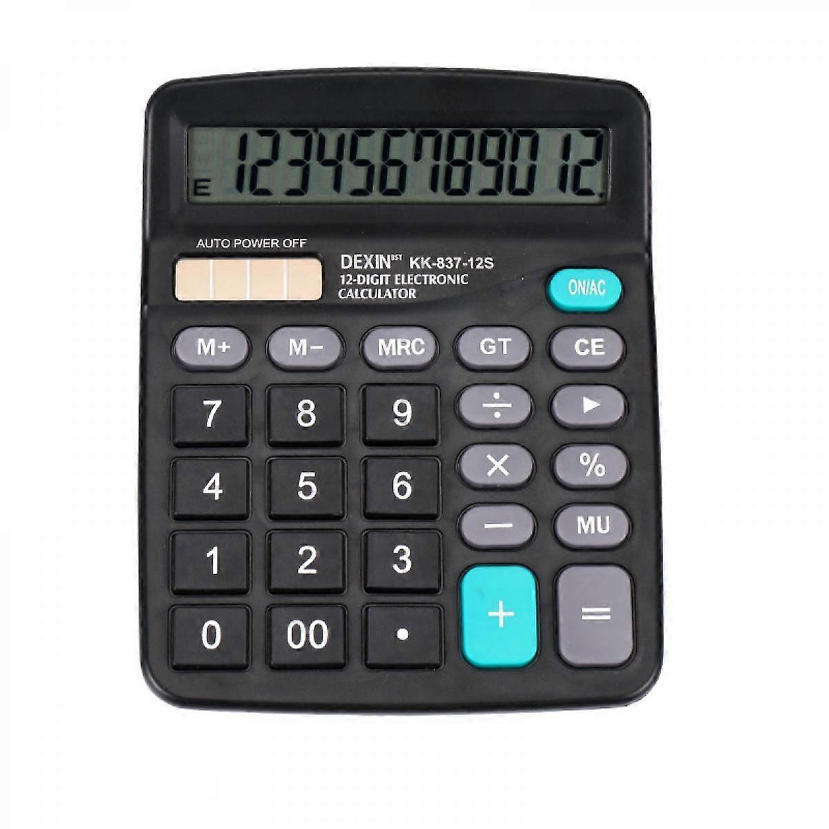 Calculator, 12-bit Solar Battery Dual Power Standard Function Electronic Calculator with Large LCD Display Office Calculator Black