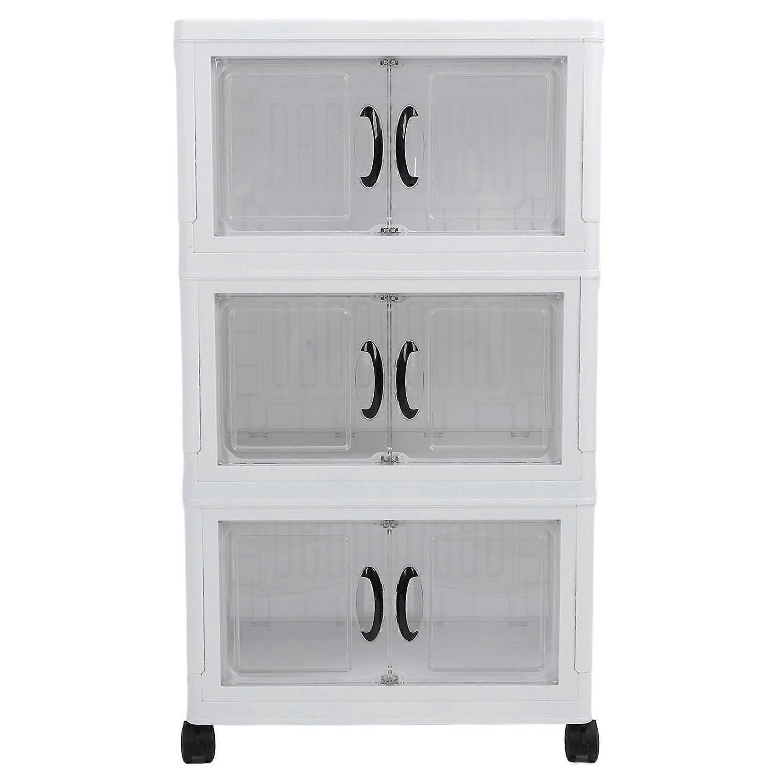 Stackable Storage Bin Plastic Foldable Storage Cabinet Closet Organizer with Wheels for Home Dorm Wardrobe Essentials 3 Tiers