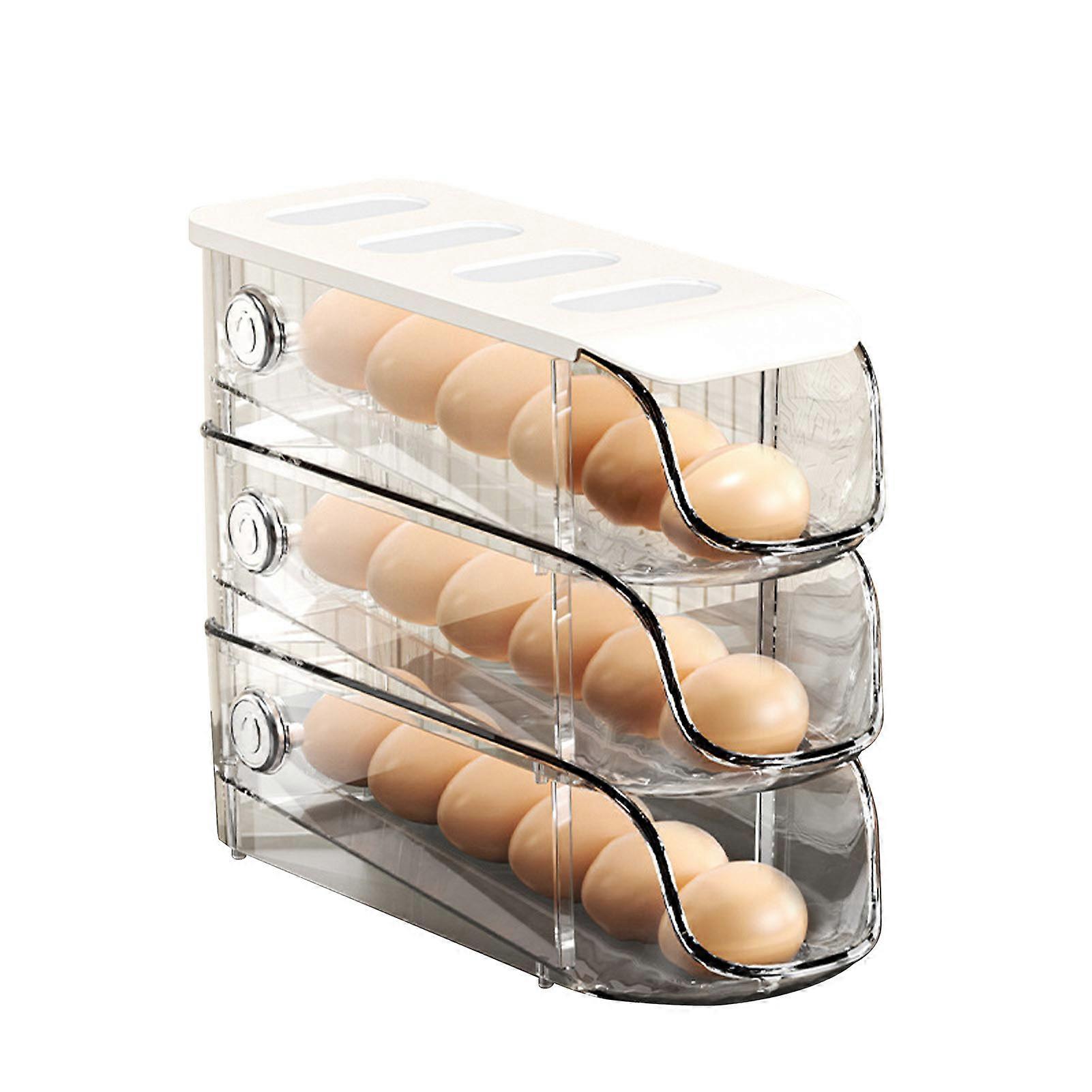 Egg Container For Refrigerator Plastic Stackable Auto Rolling Egg Holder Storage Box for Household White