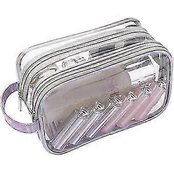 クリアトイレタリーメイクアップバッグ、旅行用2層クリアメイクアップポーチ
