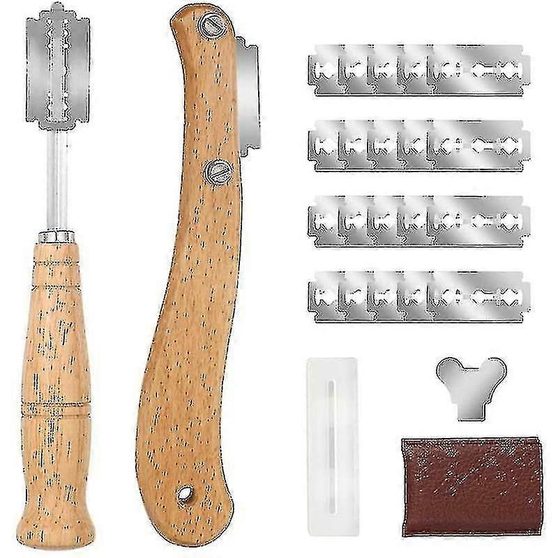 2pcs Wood Handle Bread Bakers Lame Slashing Tool With 20 Replacement