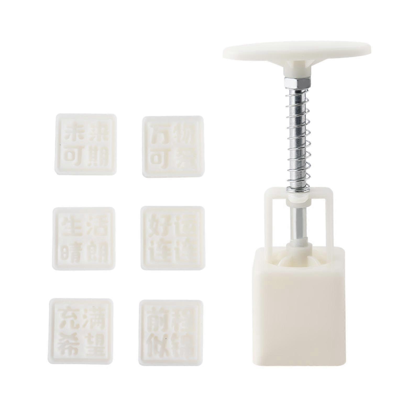 Hand-Pressure Moon Cake Mould White with 6 Pcs Mode Pattern for DIY Dessert
