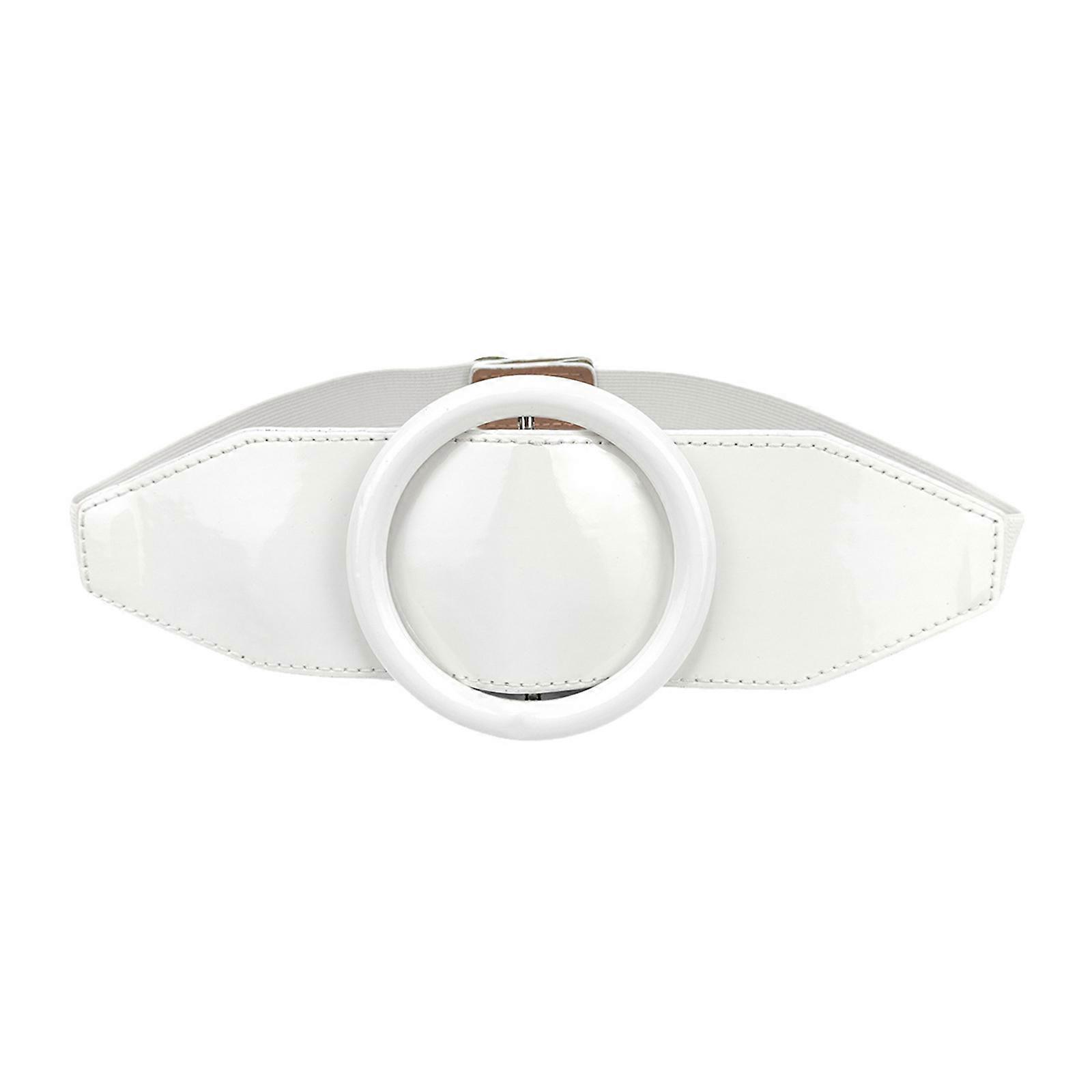 Women's Stretchy Belt Elegant Elastic Belt With Round Buckle Adjustable PU Waistband For Modern Styles Lady Everyday Use  White