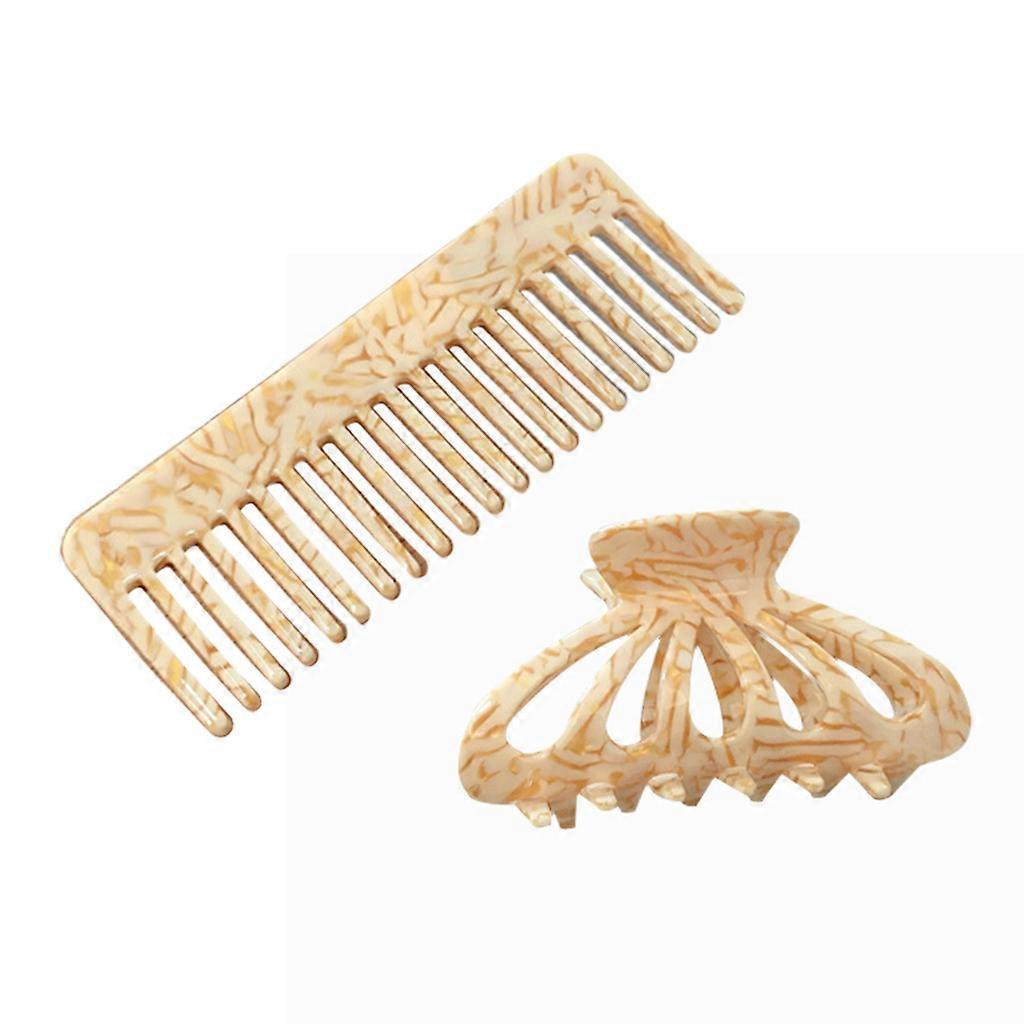 2pcs Hair Claw Clip with for Head Comb Set Leopard Acetate Hollow Geometric Barr  4