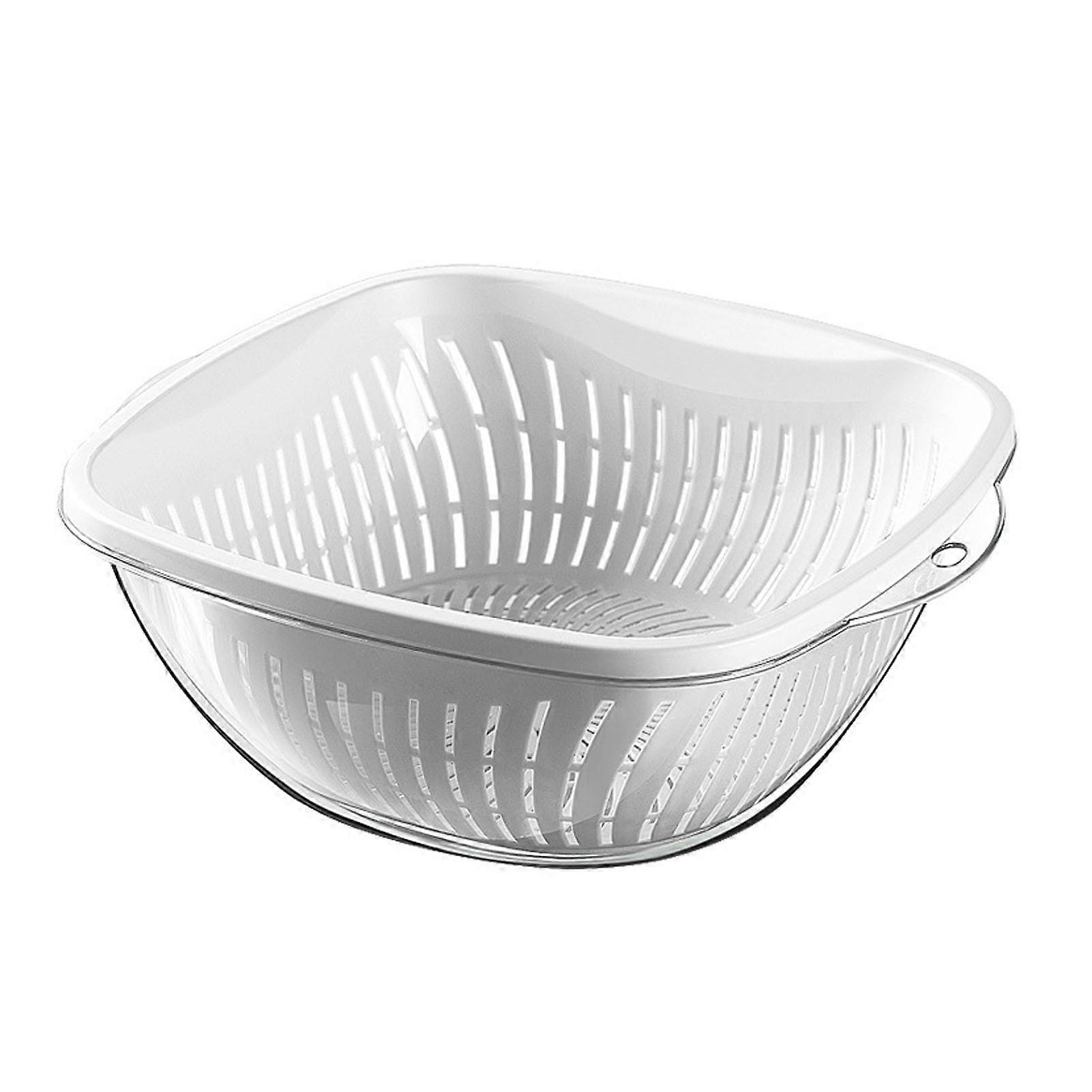 Vegetable Washing Basket Thickened Plastic Multifunctional Double Layer Fruit Colanders Bowl Set for Kitchen Large White