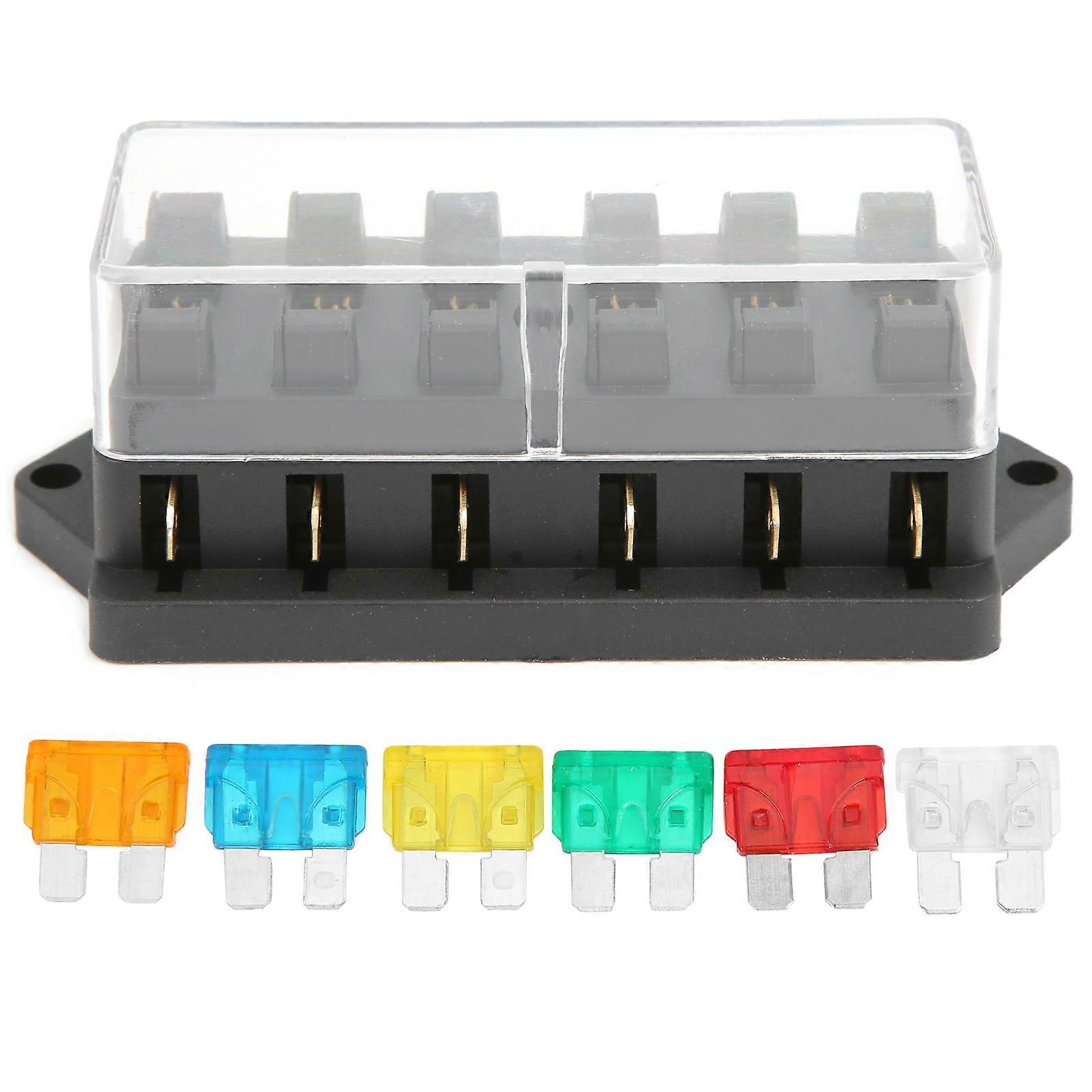 6-Way Fuse Block Waterproof Blade Fuse Box Holder for 12V-24V Car Marine Boat Home Applications