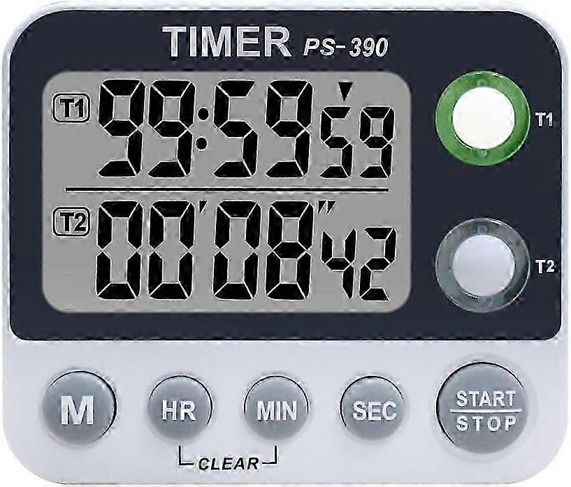 Dual Digital Kitchen Timer, Adjustable Volume Timer, Kitchen Timer, Stopwatch, Large LCD Screen/Timer for Meeting/Class9.2*8*2.1cm