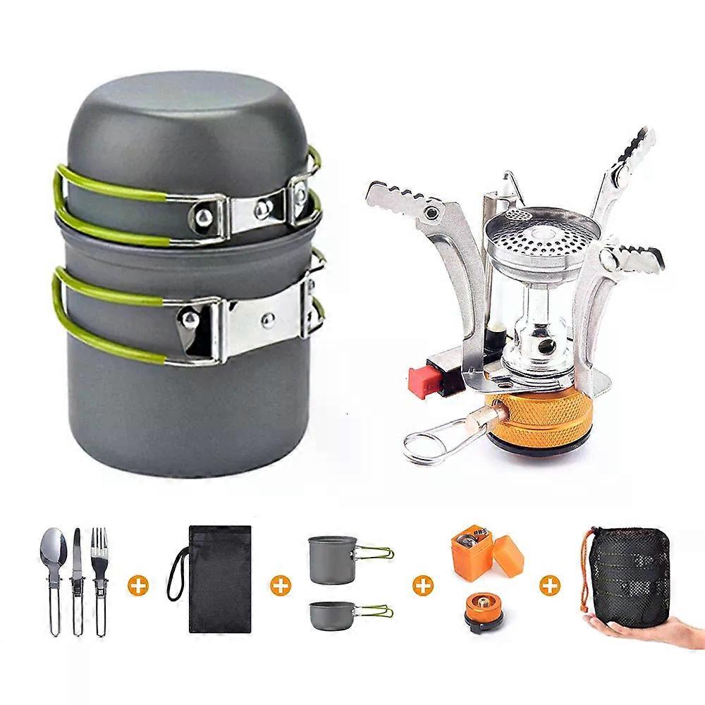 10 piece Camping cookware Set, Stove and pot Set, Fork and tank stand, Outdoor cooking utensils, Hiking, picnic