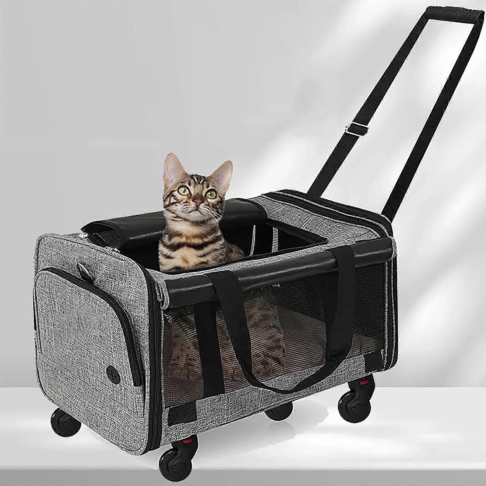 Extra Large with Wheels Pet Carrying Box, 3Sided Mesh Windows, Cashmere Cushion