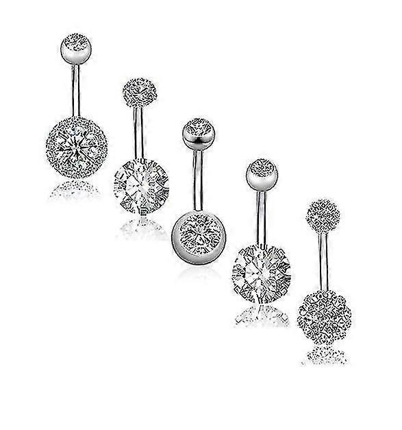 Less Steel Y Button Ring Set Bars Piercing Jewry(5pcs, Silver)