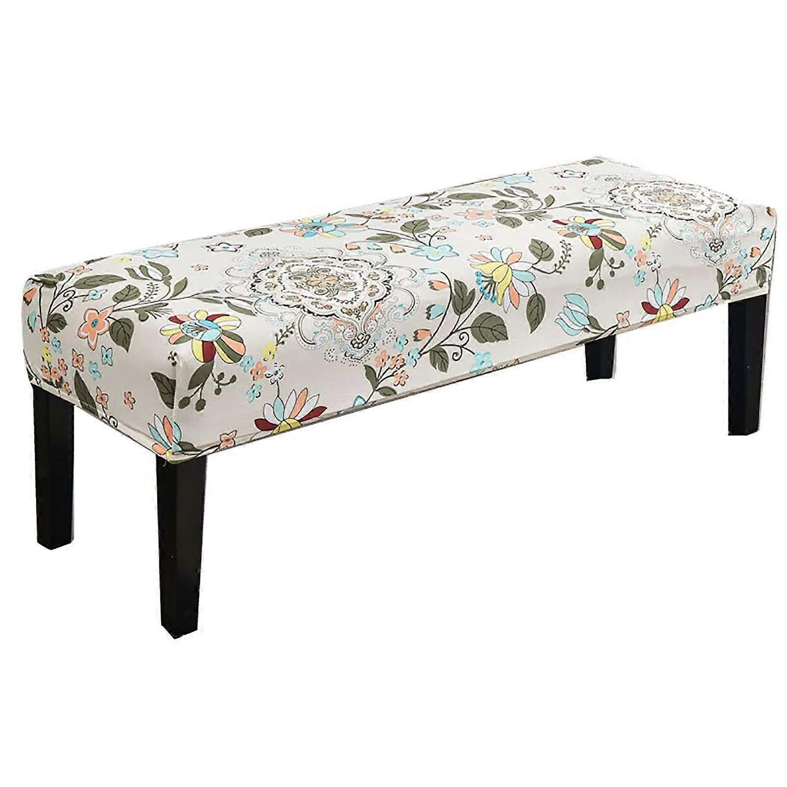 Printed Spandex Dining Room Bench Cover, Large Stretch Slipcover with Elastic Bottom for Cat and Dog Protection