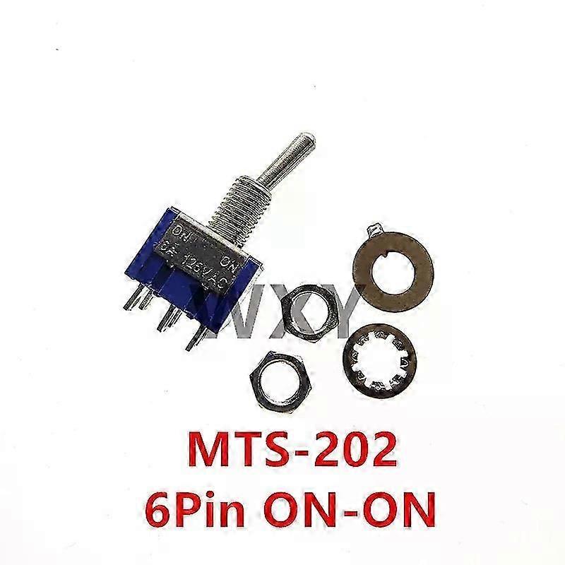 MTS-101 102 103 202 203 Miniature Toggle Switch Single Pole Double Throw SPDT DPDT ON-OFF-ON ON-ON 120VAC 6A 1/4 Inch Mounting