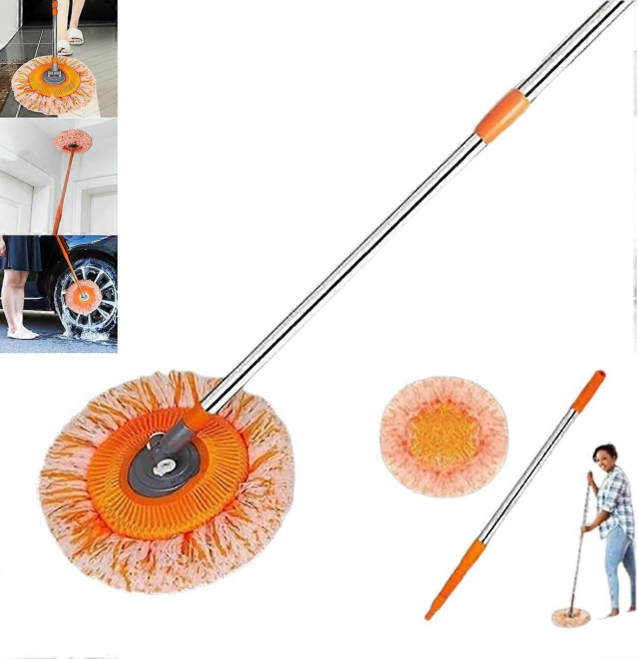 360 Rotatable Adjustable Cleaning Mop, 59' Long Handle Extendable Wall Cleaning Mop (Mop1 Microfiber Pads)