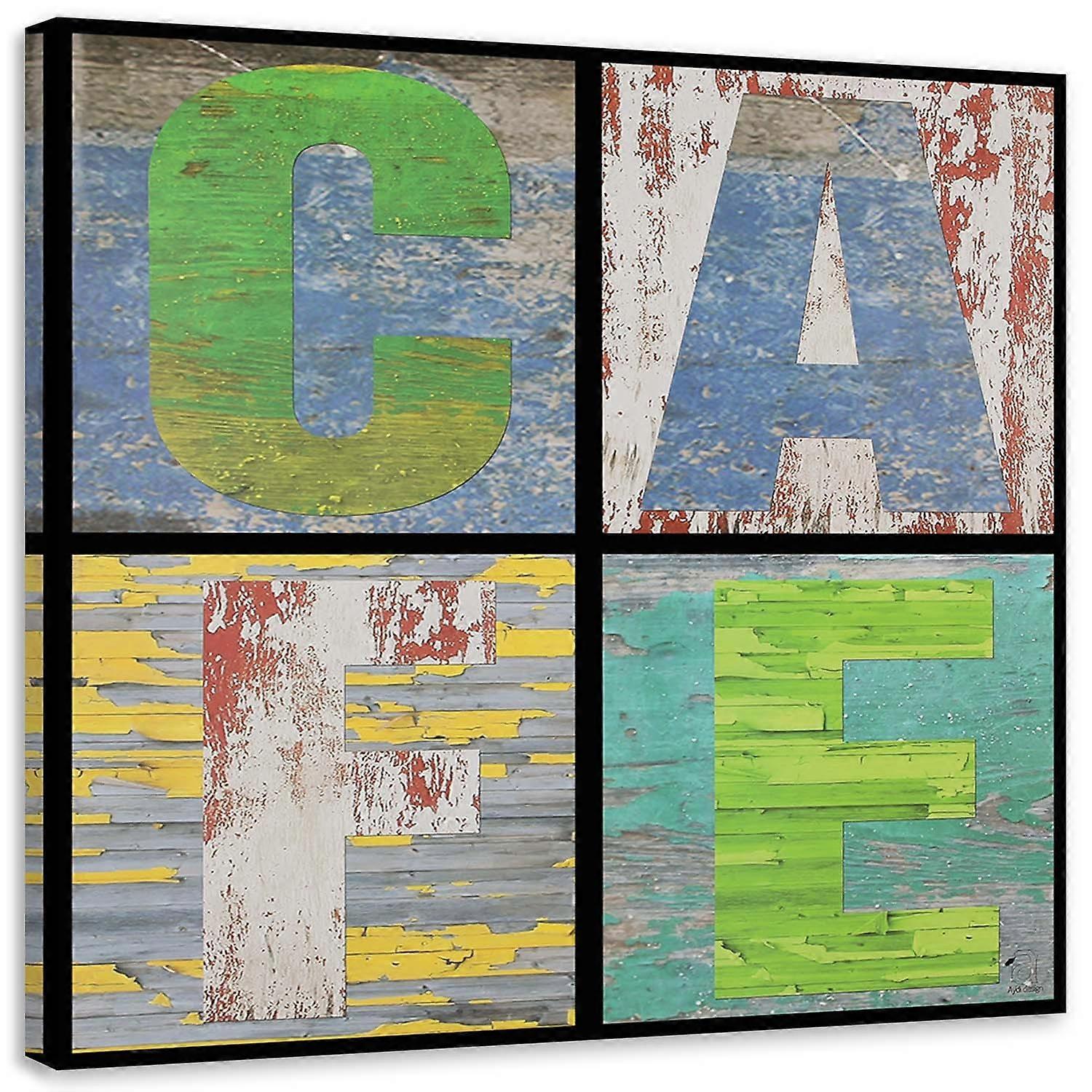 Lienzo, Collage con leyenda Café - 50x50