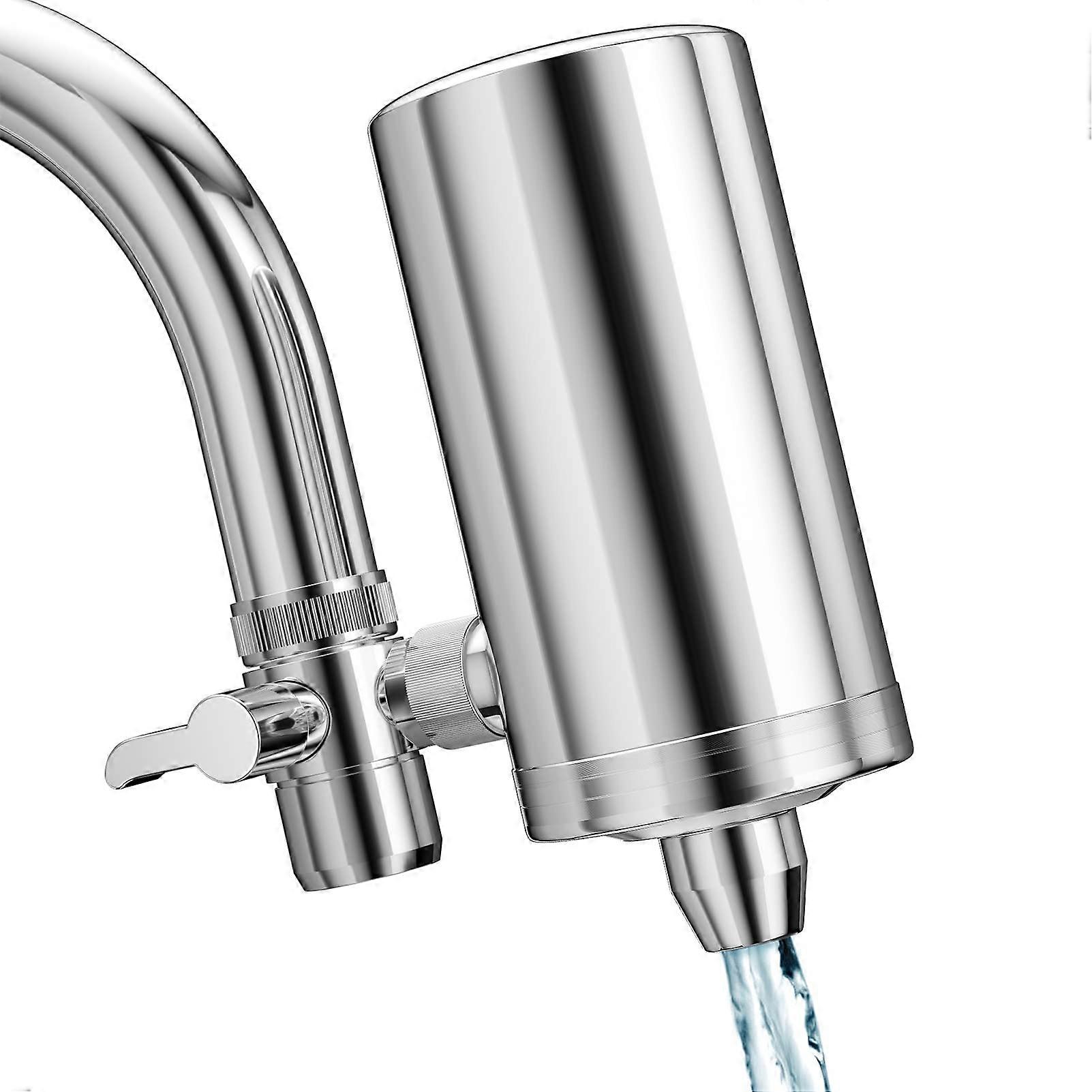 Faucet Water Filter System, 1200 Gallon 304 Stainless Steel Tap Filter, Dual 360-Degree Swivels, Removes Chlorine & Lead