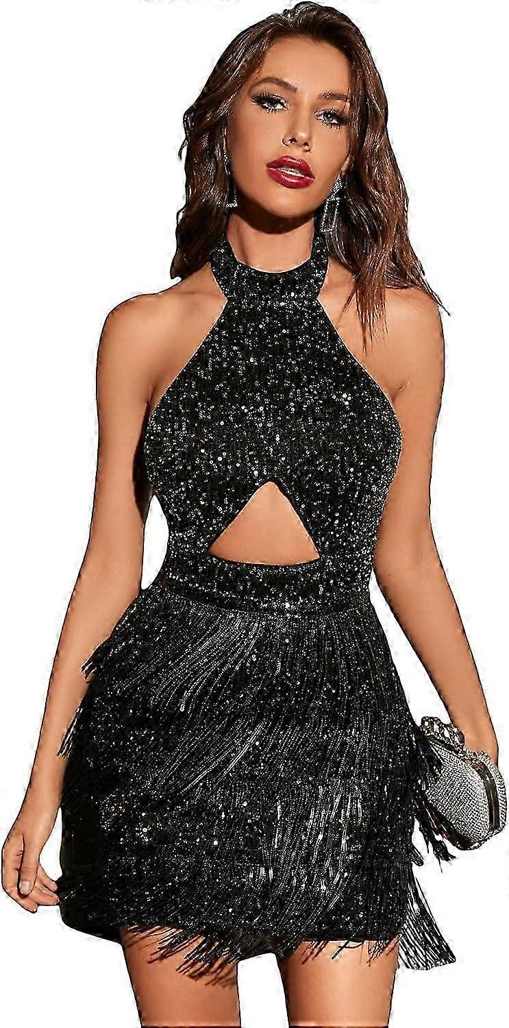 Elegant Feather-Trimmed Fringe Dress with Sequins for a Dazzling Look