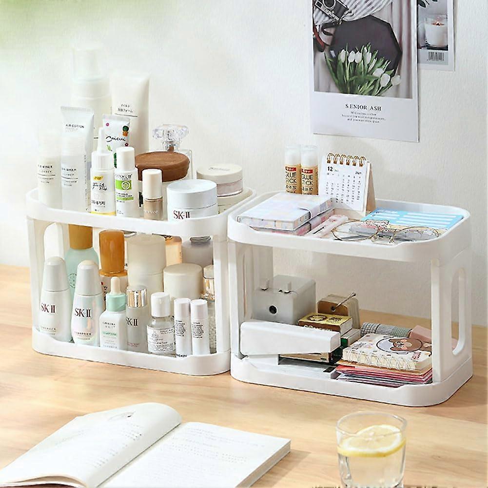 2PCS White Kitchen Spice Rack and Bathroom Countertop Organizer, 2-Tier Mail Holder for Office Desk Organization
