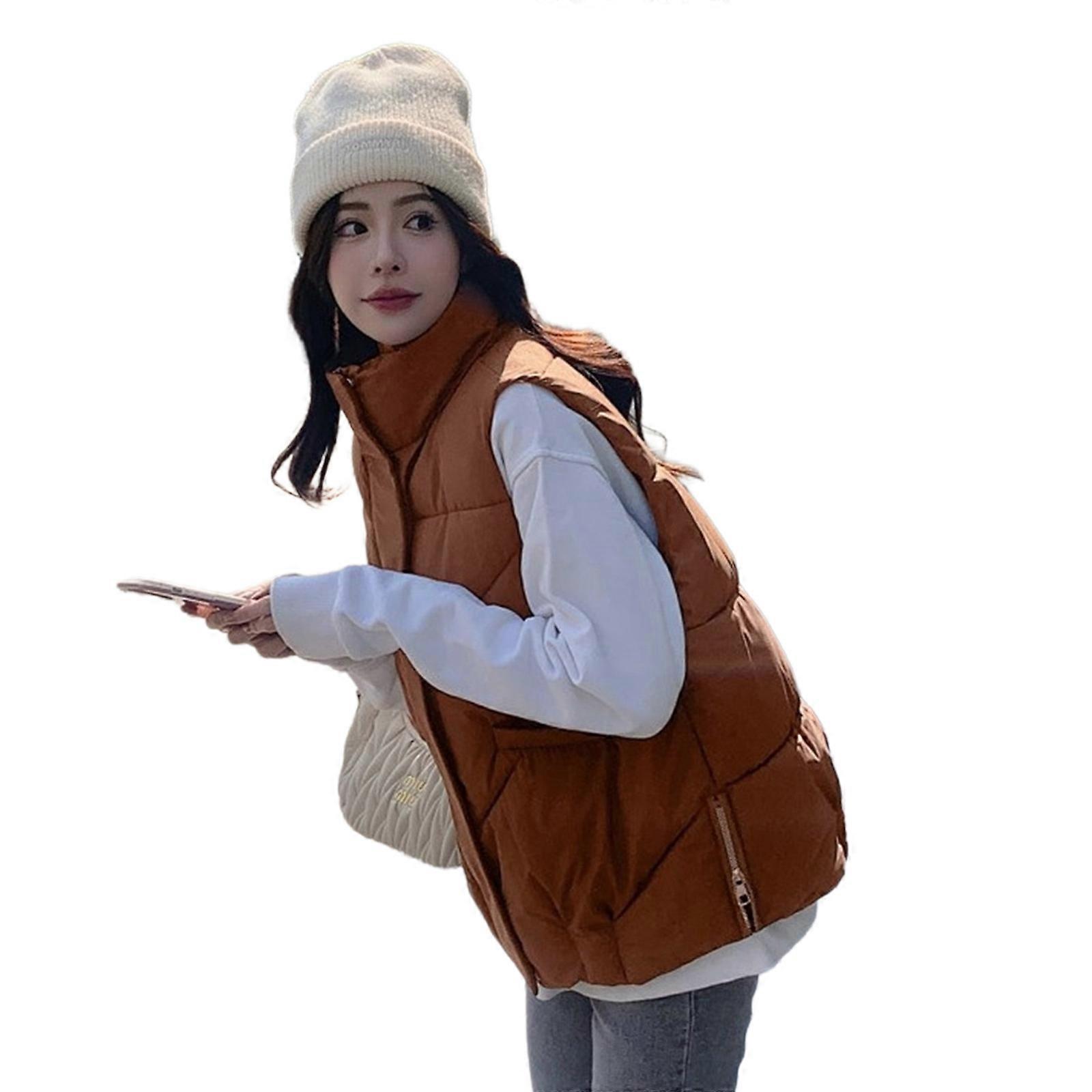 Gilet en coton sans manches élégant avec col montant à la mode et polyvalent parfait pour l’automne et l’hiver couleur citrouille XL