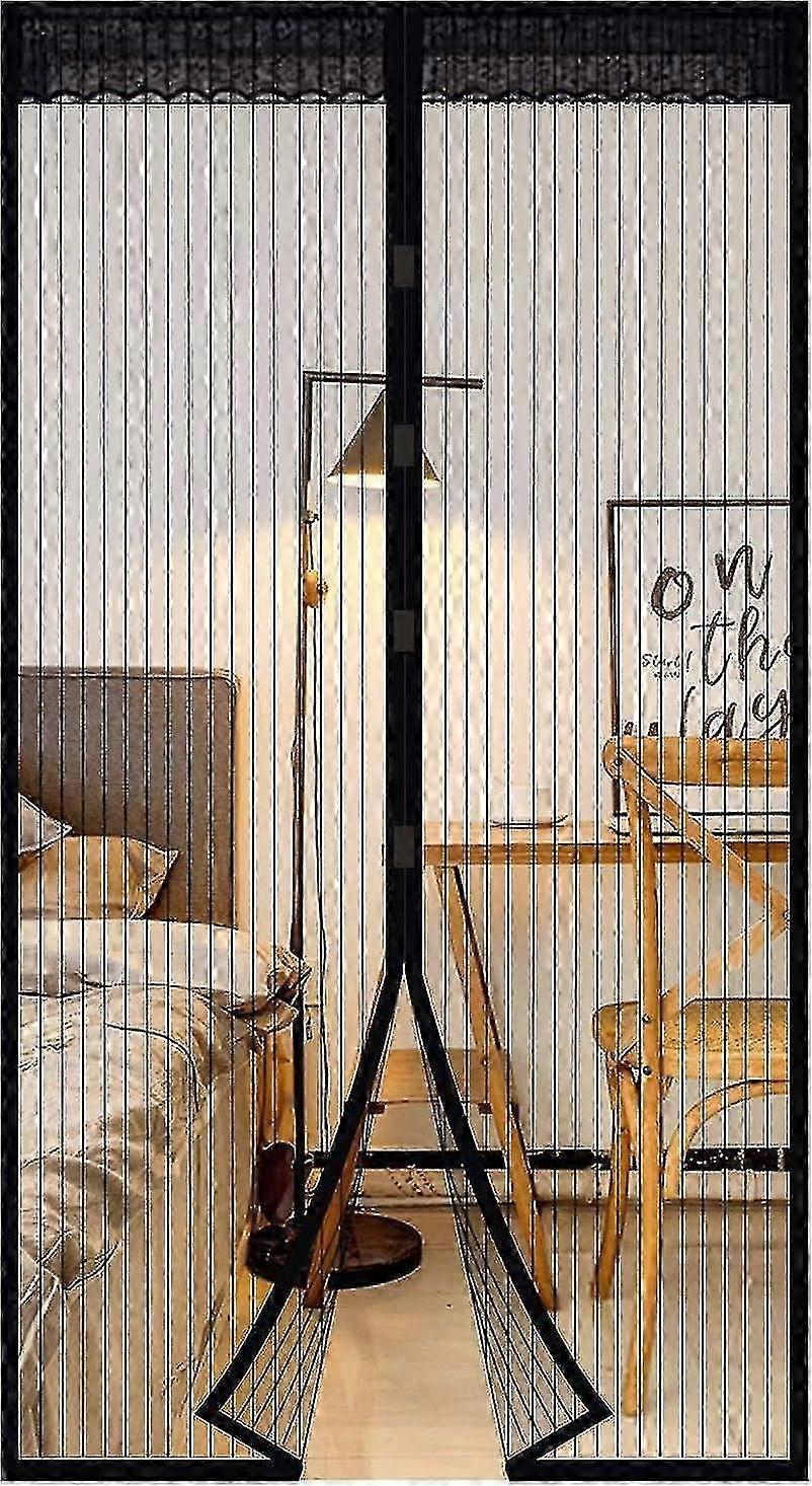 Magnetic Door Screen Automatically Closing Door Curtain Anti Insects Fly Mosquito With Magnets Without Drilling (120x220cm) Black