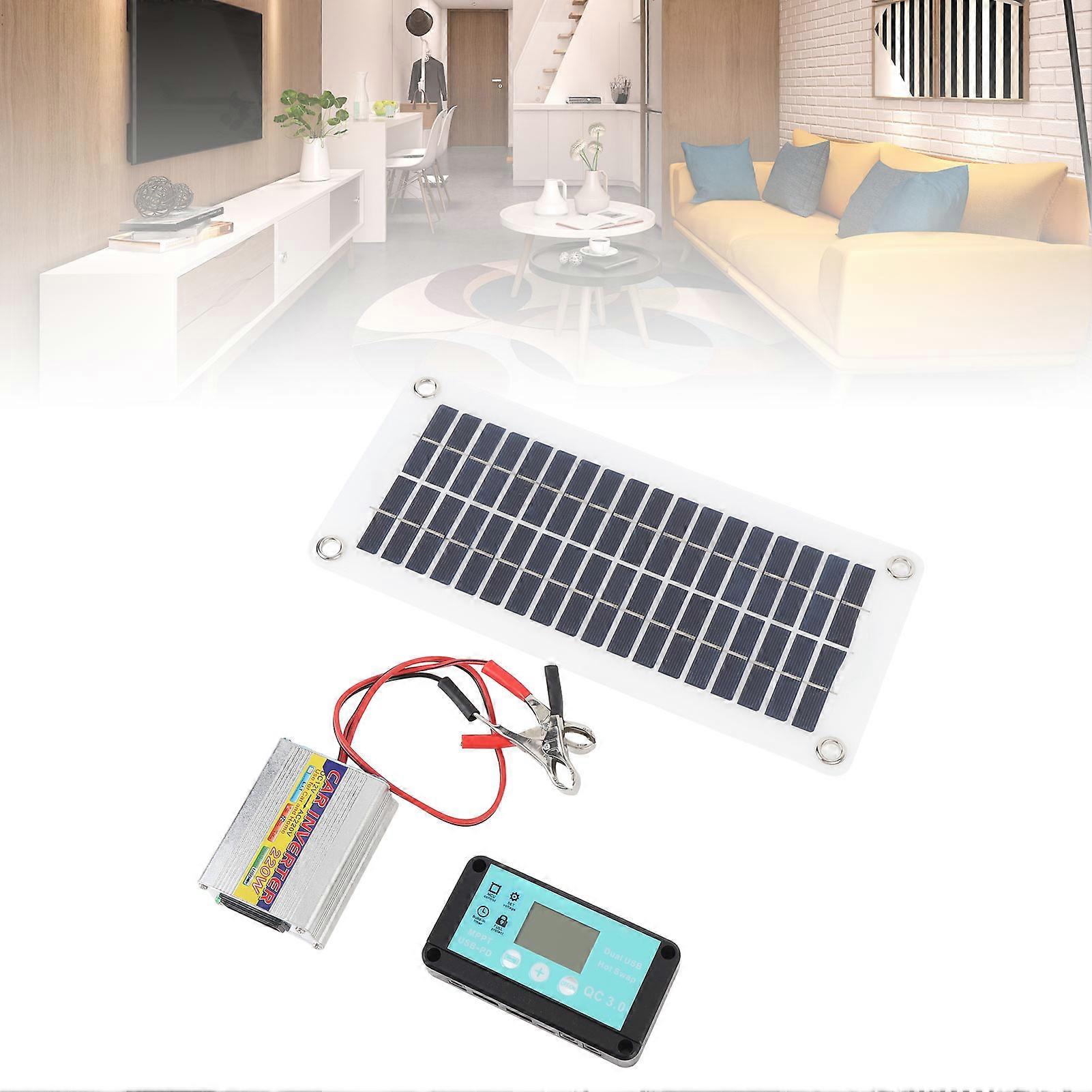 30W Solar Panel 220W Inverter and Charge Controller Kit for Car Home Use 12V to 220V PV Power Generation 