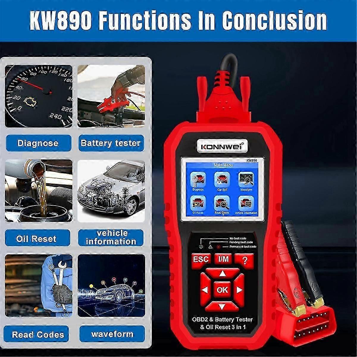 Kw890 Oil Reset Battery Tester Obd2 Diagnostic Scanner Tool 3 In 1 Eobd Engine Check Code Reader Diagnose Tool