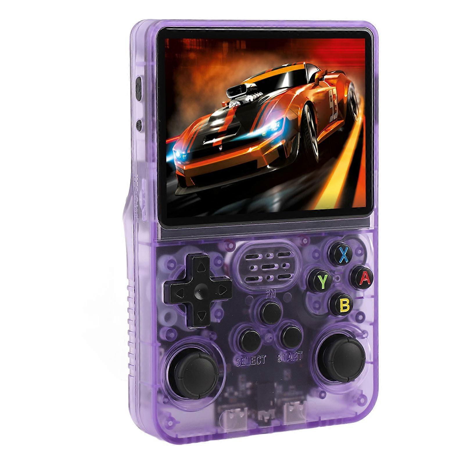 R36S Handheld Game Console 3.5 Inch IPS Screen Support More Than 20000 Games Portable Game Player for Linux Transparent Purple 128GB 