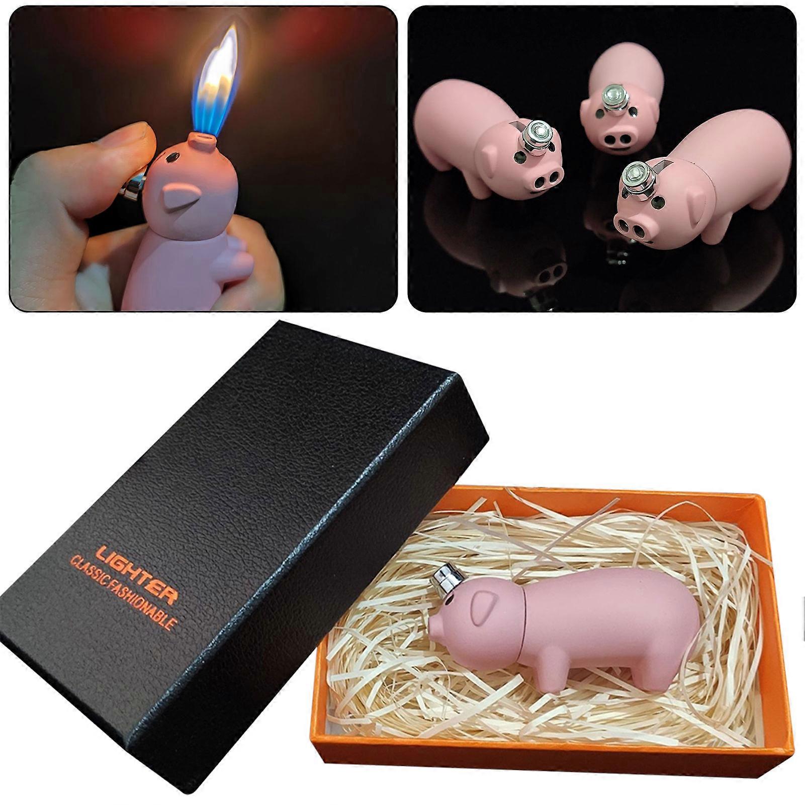 Pink Pig Double Flame Butane Torch Lighter, Refillable Soft Flame Lighter for Camping, Candles, Gift for Lighter Lovers