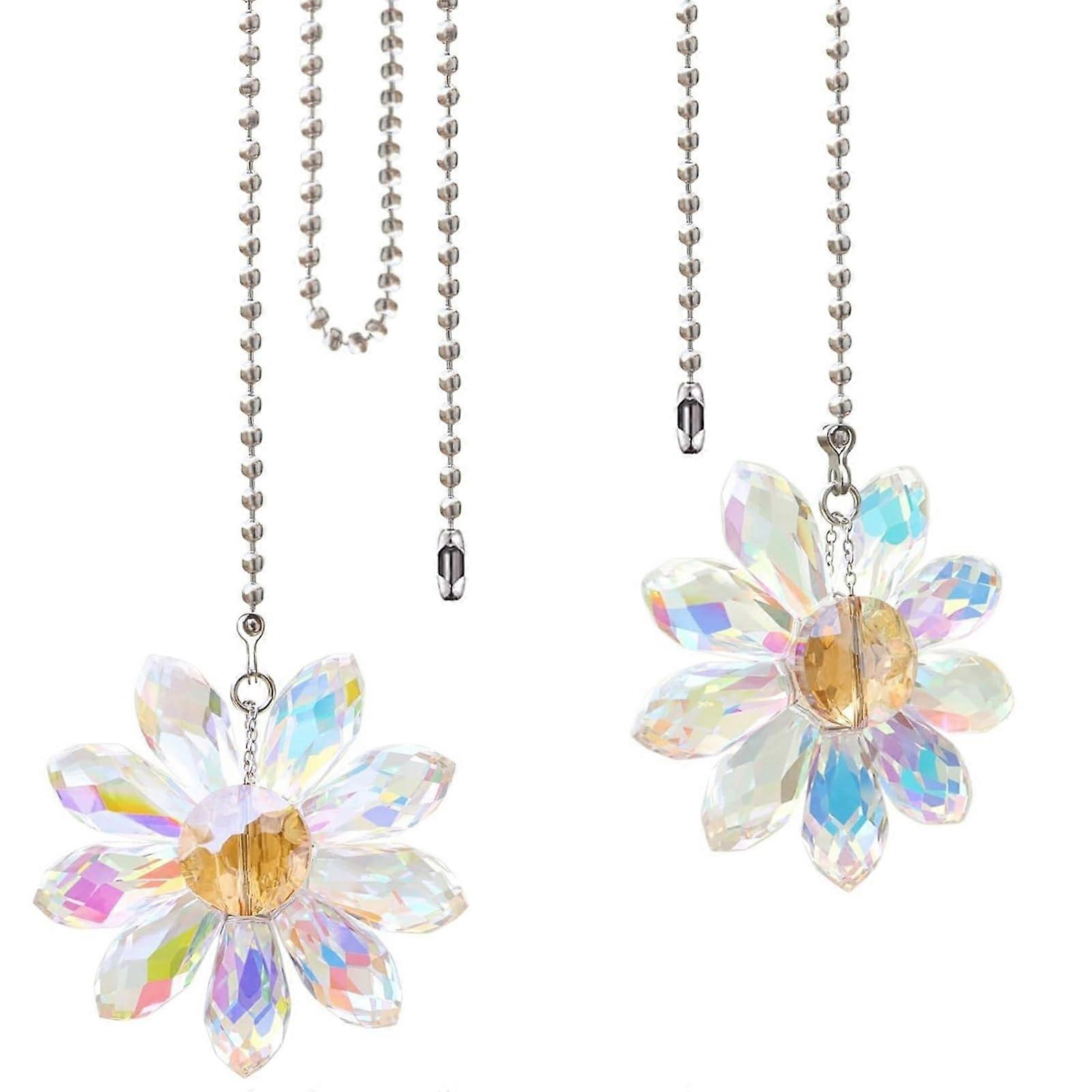 2part fashionable crystal glass flower ceiling fan pull chain set with extensions for home decoration in bright colors Ref: 6009