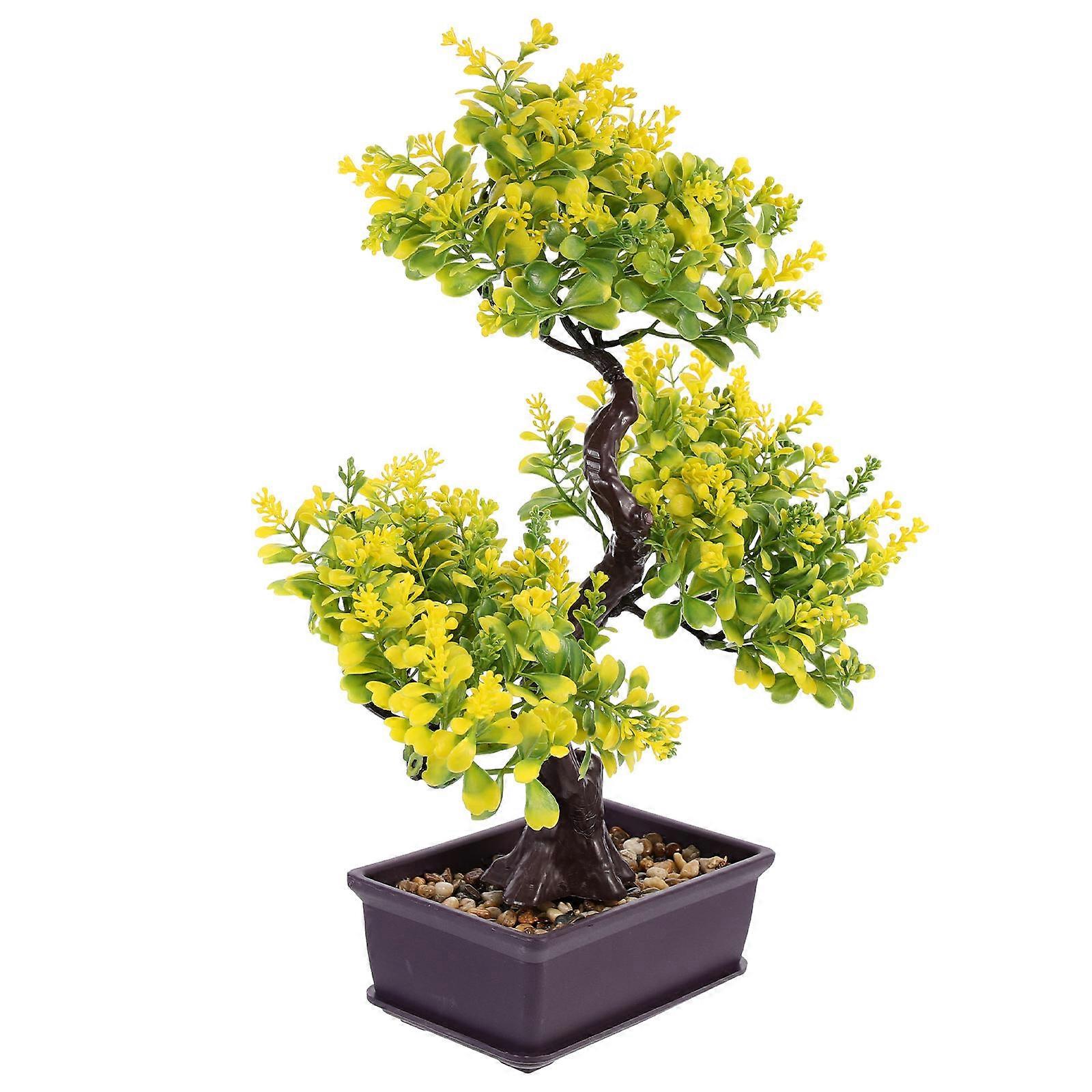 Faux Bonsai Artificial Potted Plant Ornament for Home Decoration – Bright Vivid Fake Plant Adornment for Desktop Spaces – No Maintenance Required