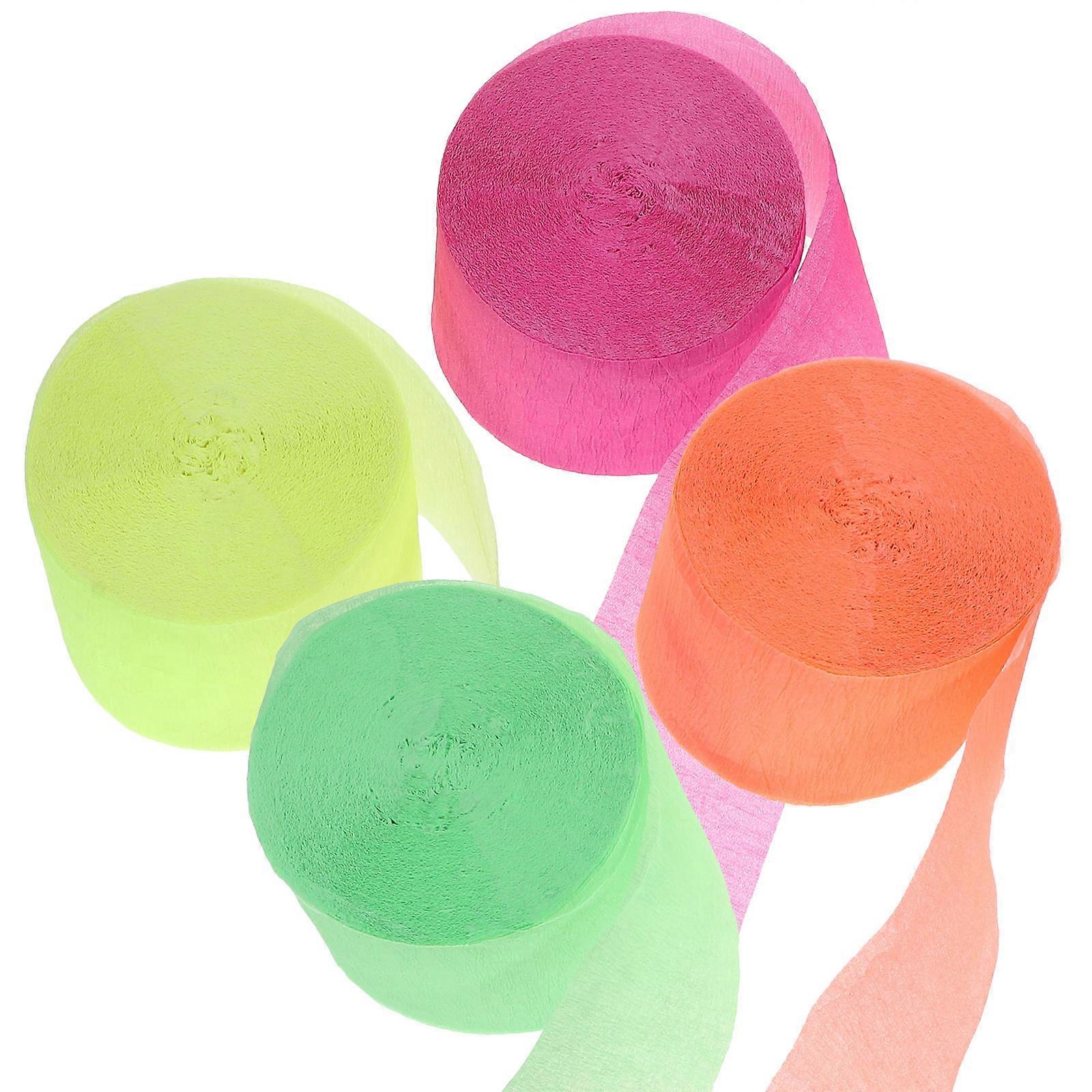 4 لفات الفلورسنت كريب ورقة لافتات لعيد الميلاد والزفاف والديكور للحفلات - توهج مشرق في الظلام ، سهل القص والتعليق - برتقالي متنوع ، أخضر ،