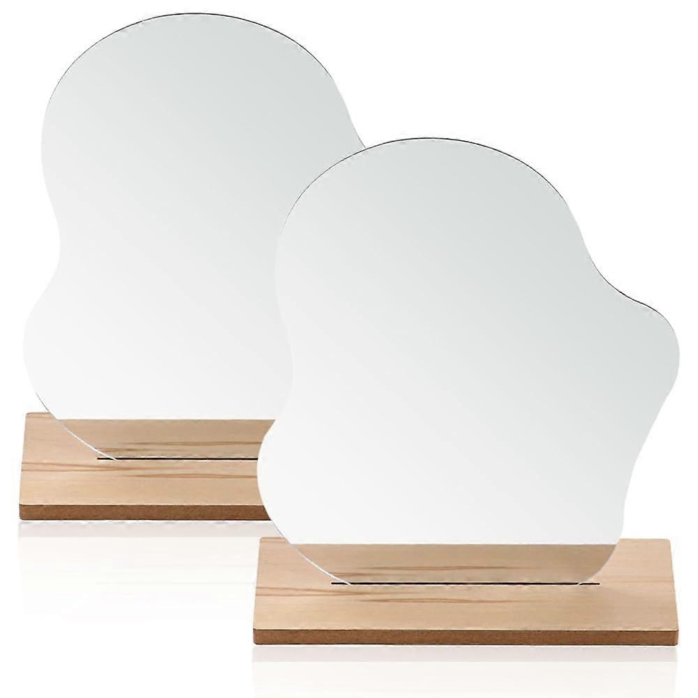 Acrylic MakeUp Mirror, Set of 2 with Wooden Base, Frameless for Bedroom