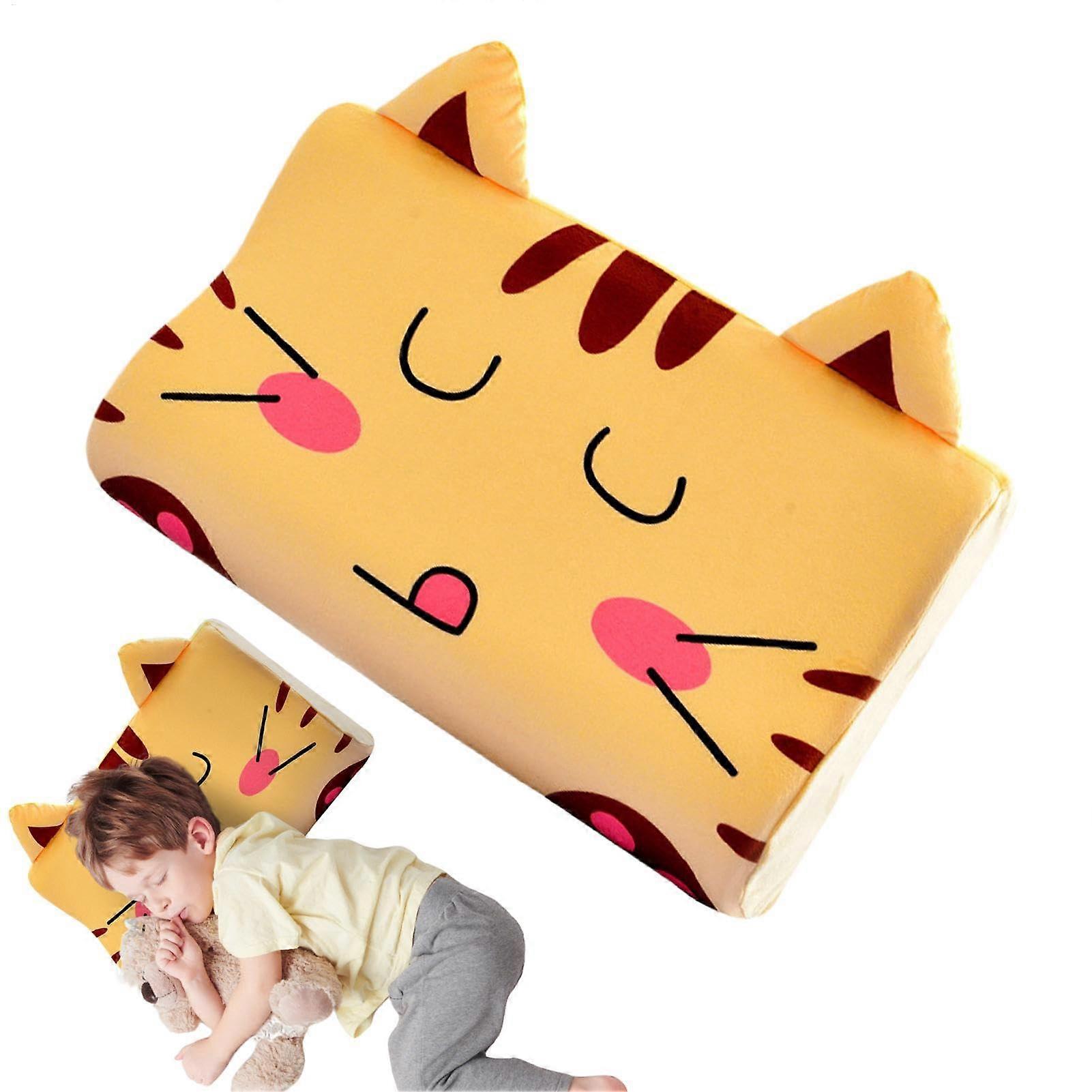 Toddler Memory Foam Pillow with Neck Support for Kids Bed and Nursery, Cute Cat Design