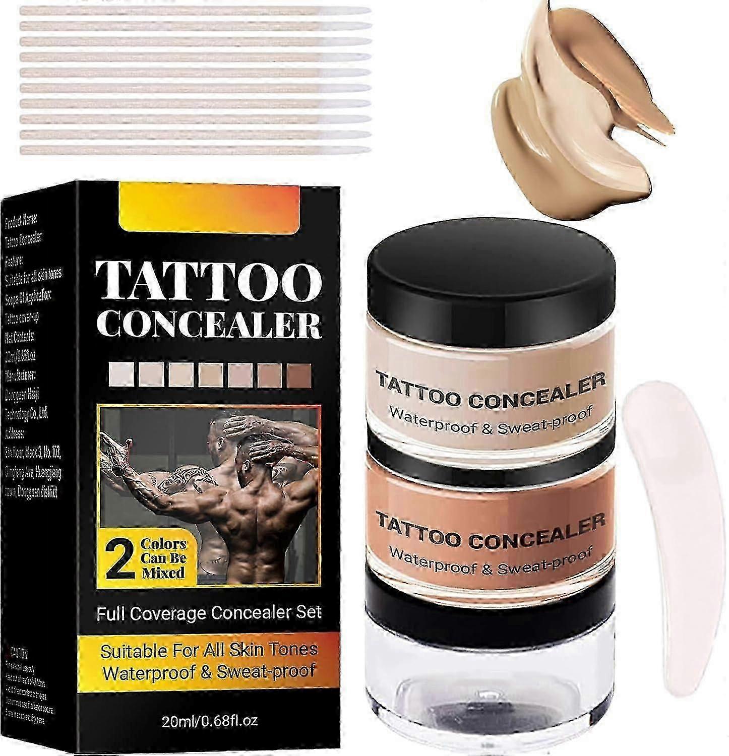 Dövme Kapak Makyaj Su Geçirmez, 2 Renk Dövme Kapatıcı, Su Geçirmez ve Sweatproof, Yara İzleri, Lekeler ve Vitiligo İçin Uygun