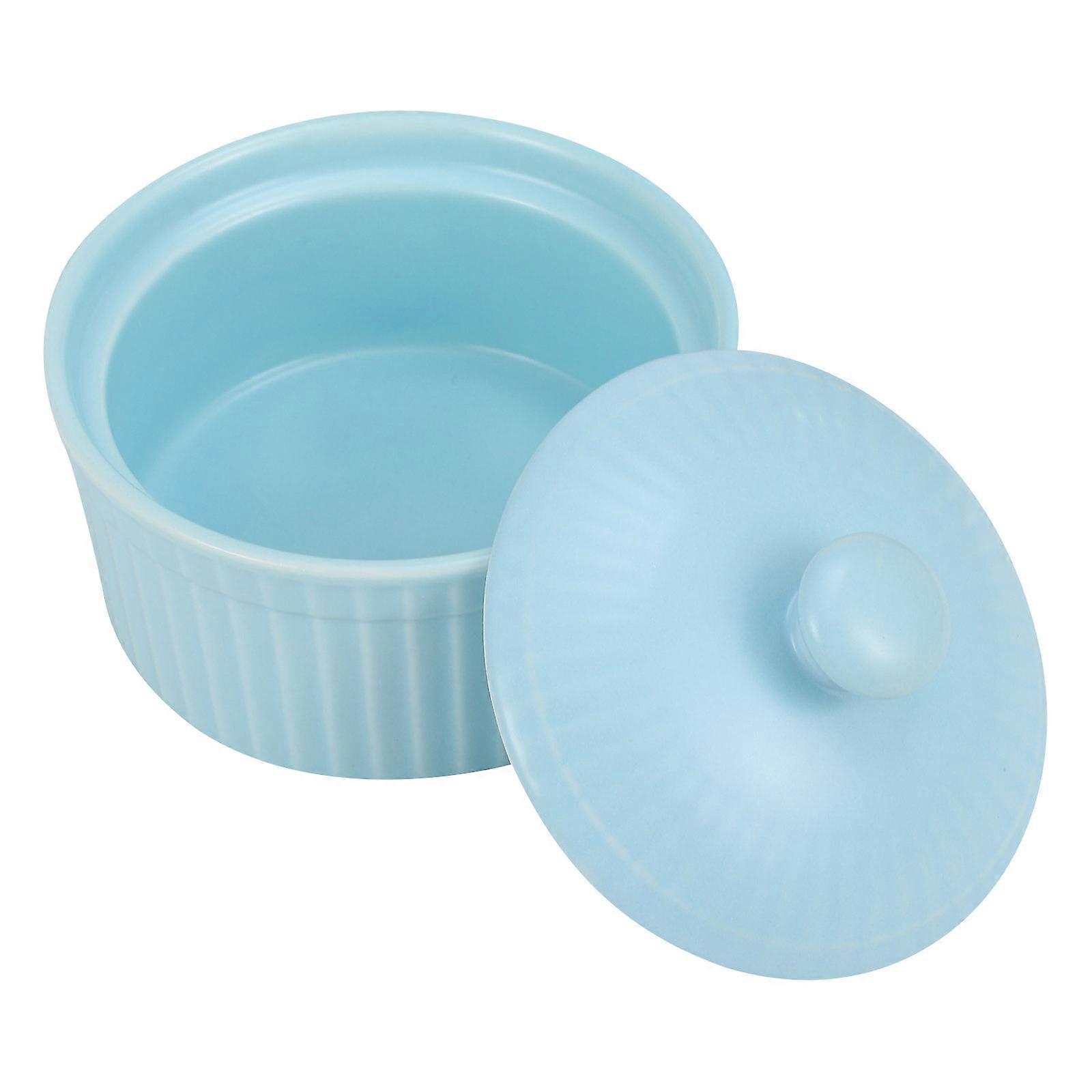 Blue Ceramic Dessert Bowl with Lid for Baking, and Easy to Clean