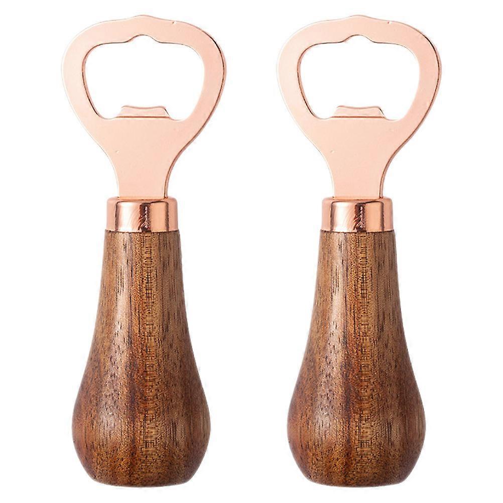 Compact 2 Pack with Rose Gold & Wooden Handle – Portable Manual & Cap Remover for Home, Bar, Outdoor, Travel Use