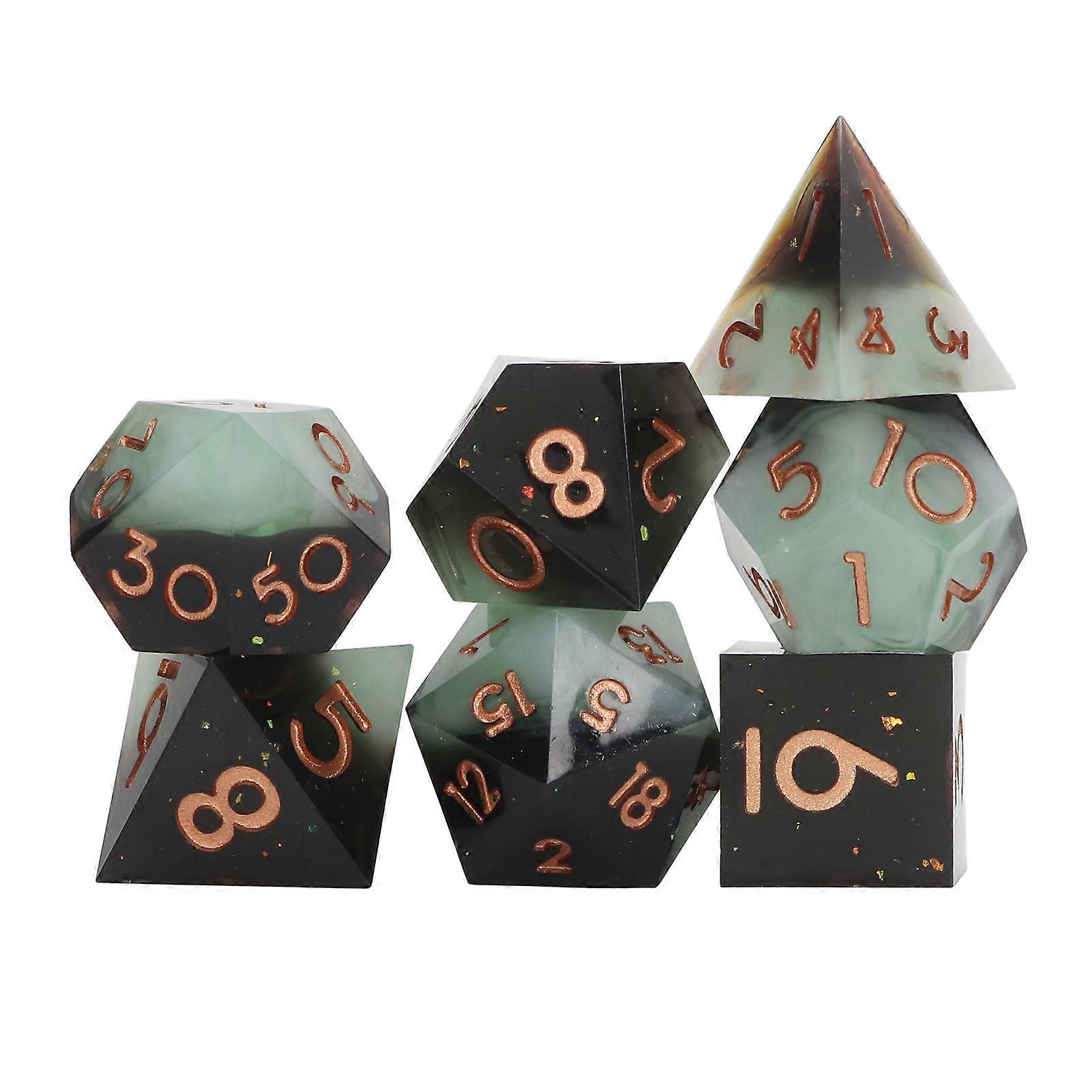 7PCS Multiple Sides Dice Set with Numbers Incisive Edge Resin Dice for Child Desktop Games 