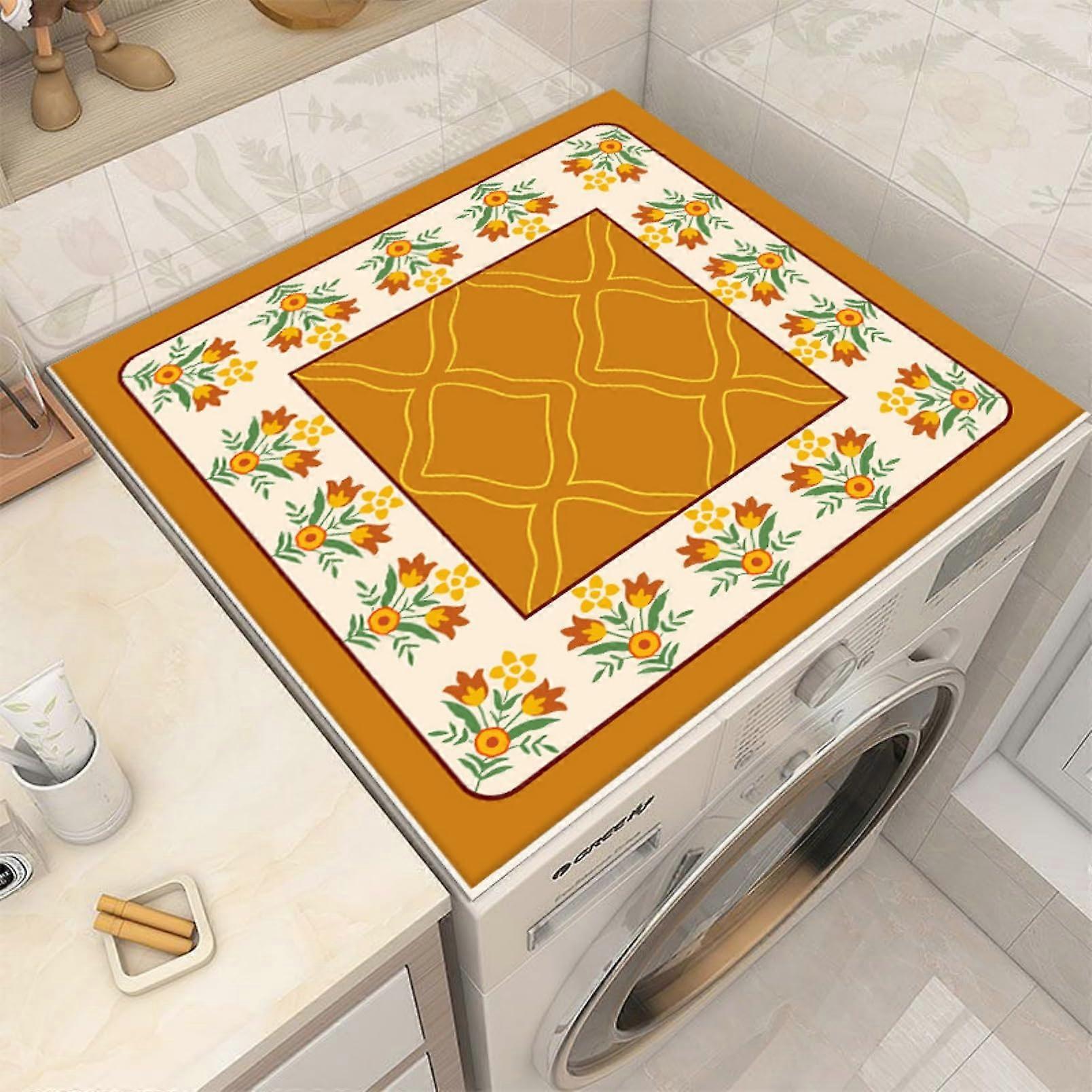 Washing Machine Cover Top-Loading, Tropical Leaves Pattern, Dustproof Universal Fit For Most Machines, Orange 50x50 Cm