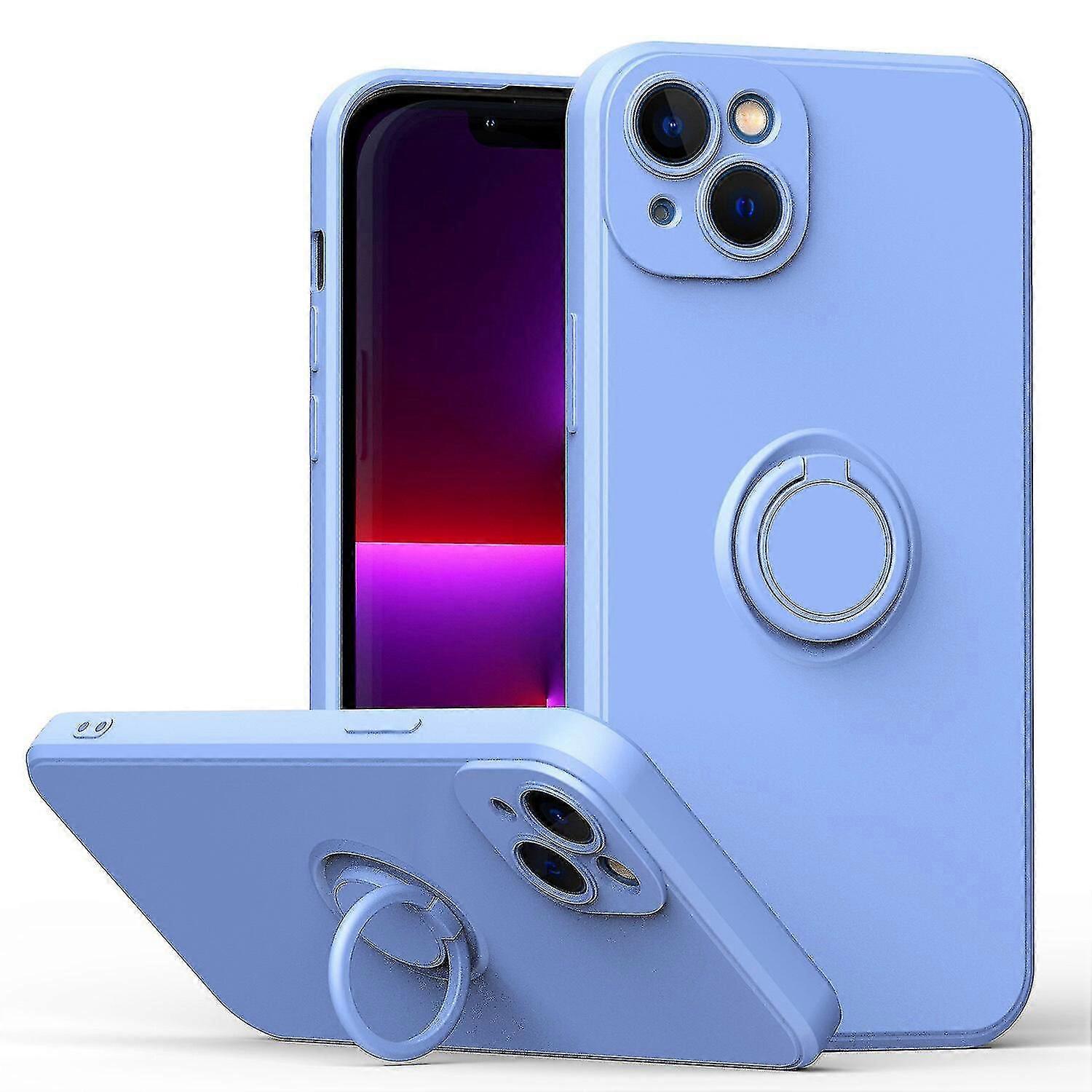 جراب هاتف ملون بسيط لجهاز iPhone 13 مع حامل حلقة ، لوحة معدنية للشحن المغناطيسي ، تصميم امتصاص الصدمات ، حامل دوار 360