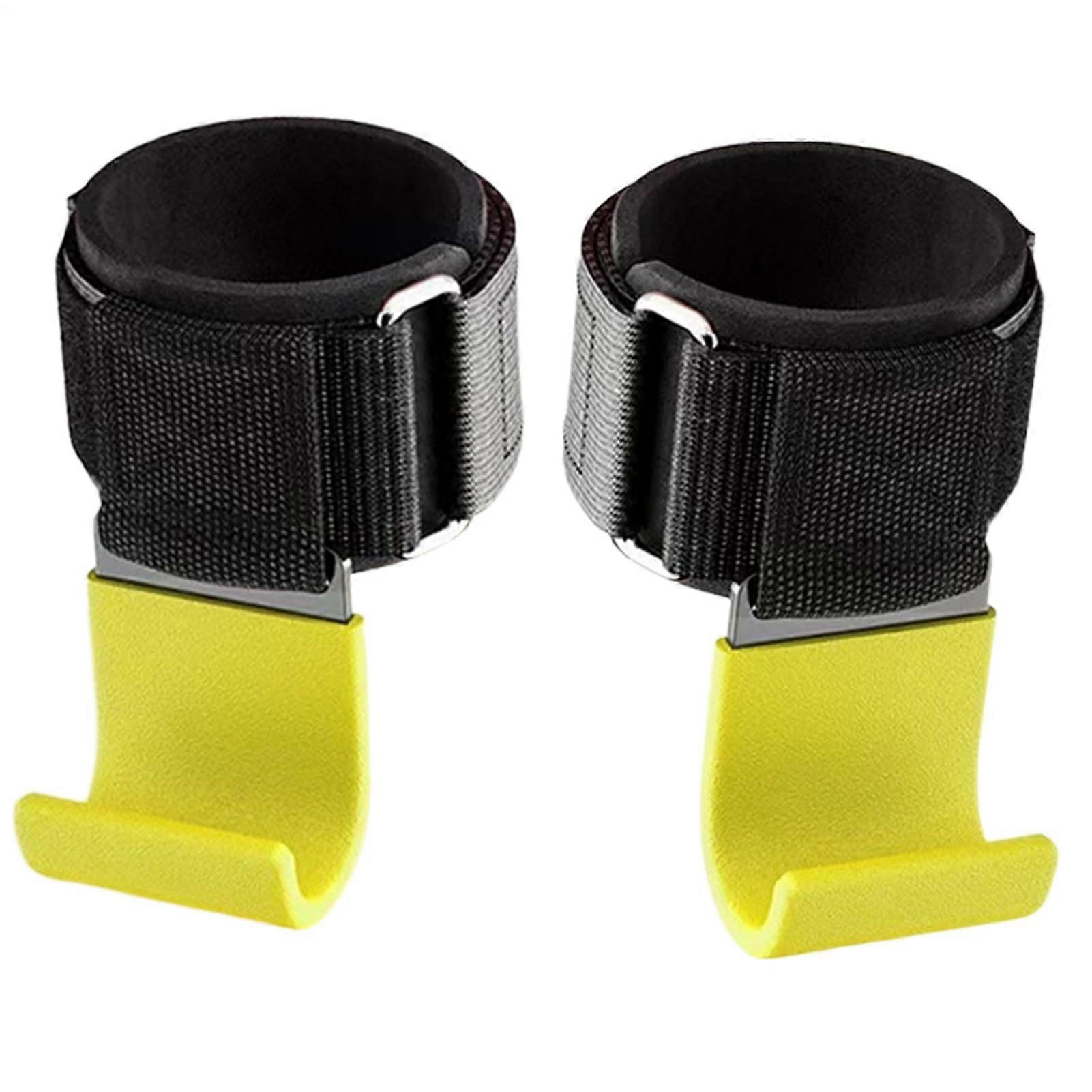 Wrist Wraps For Powerlifting - Adjustable Yellow Steel Plate Hooks For Weightlifting, Pull-Ups, 2 Pieces