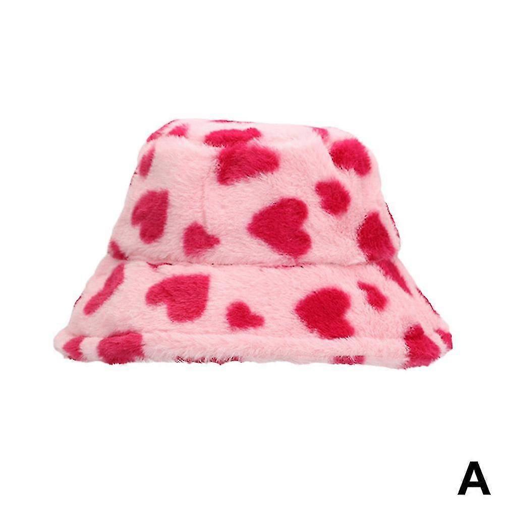 Heart Plush Bucket Hat Versatile Autumn and Winter Thickened Warm Hata