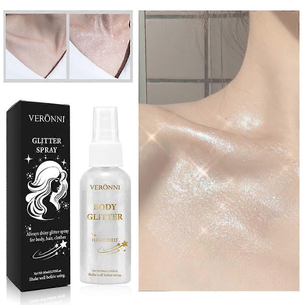 Glitter Spray, Luminous Finish Body Shimmer Spray for Body, Face, Hair & Clothes, Instant Sparkle for Stage Makeup Party
