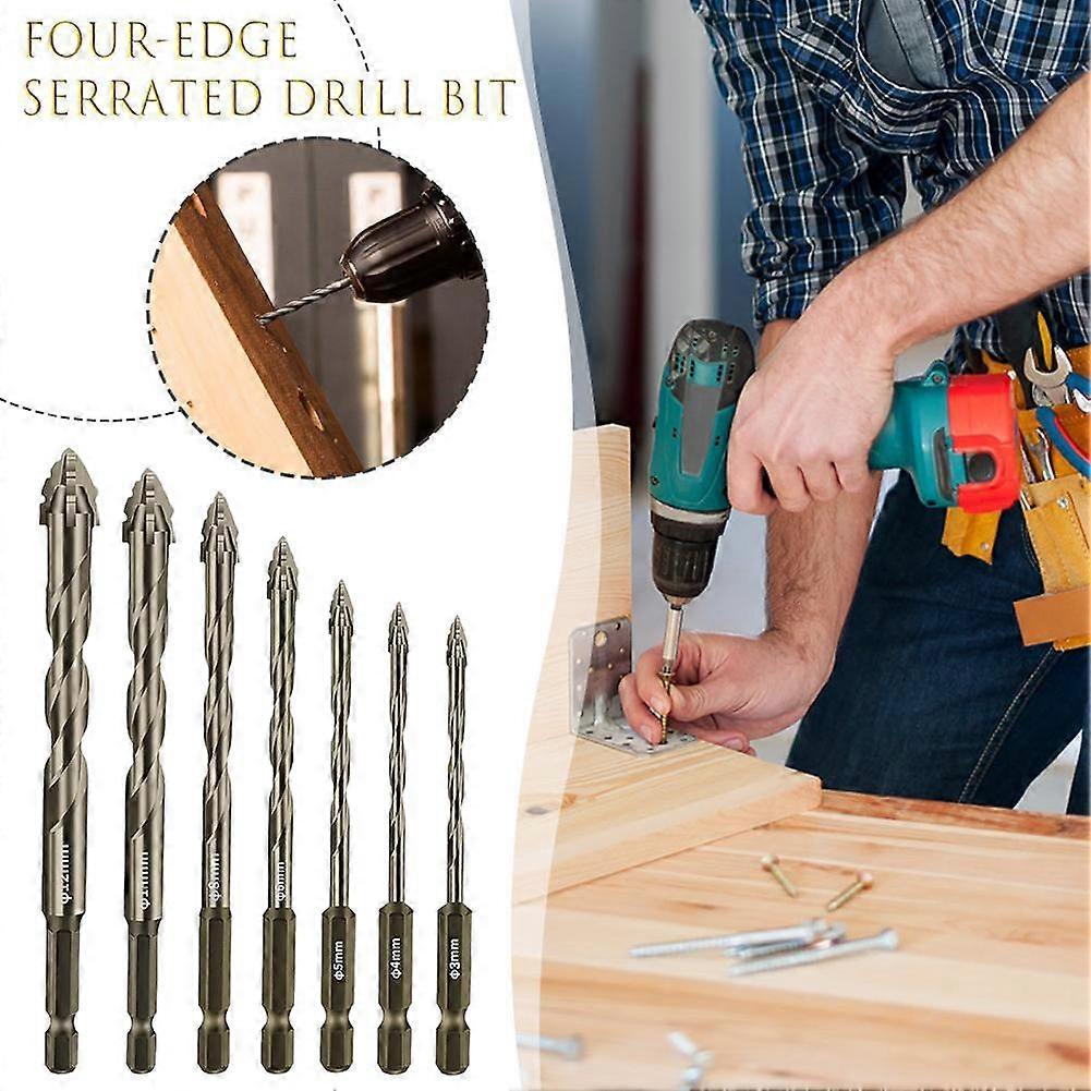 3pcs6+8+10(A)$Four-edged serrated eccentric drill bit for dry drilling of all tiles, ceramics, glass, marble, concrete, tungsten steel drill bit