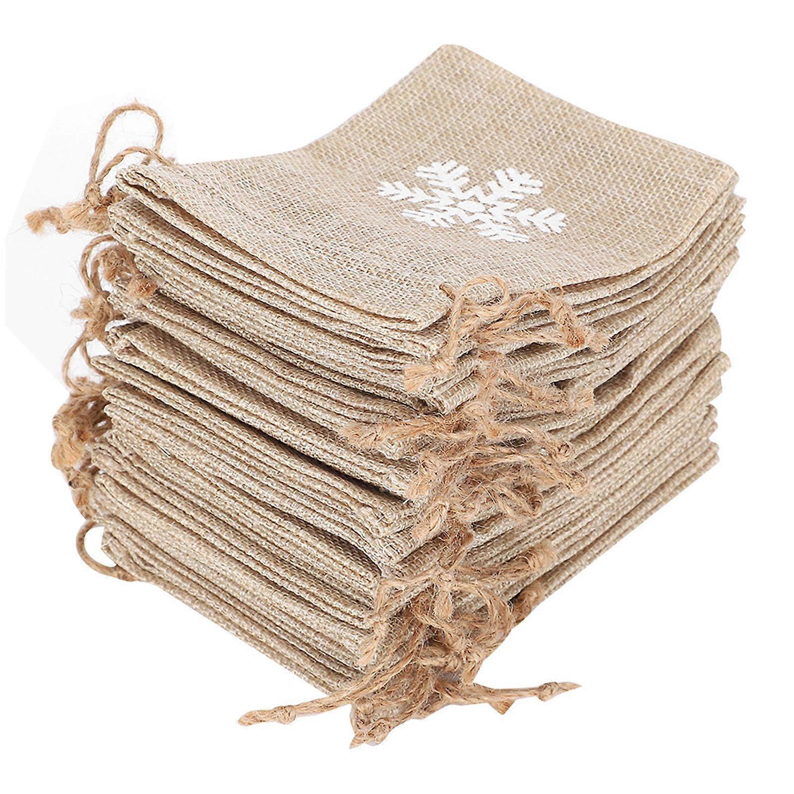 2025 Latest Model  25Pcs Drawstring Bag Like Linen Snow Pattern Gift Bag