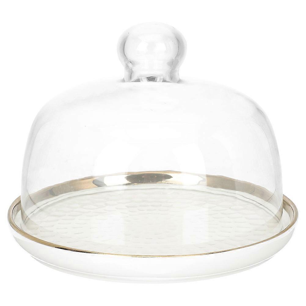 Elegant Cake Dessert Display Tray with Glass Dome for Wedding, Pastries, Cookies, and Fruit Serving at Parties and Buffets