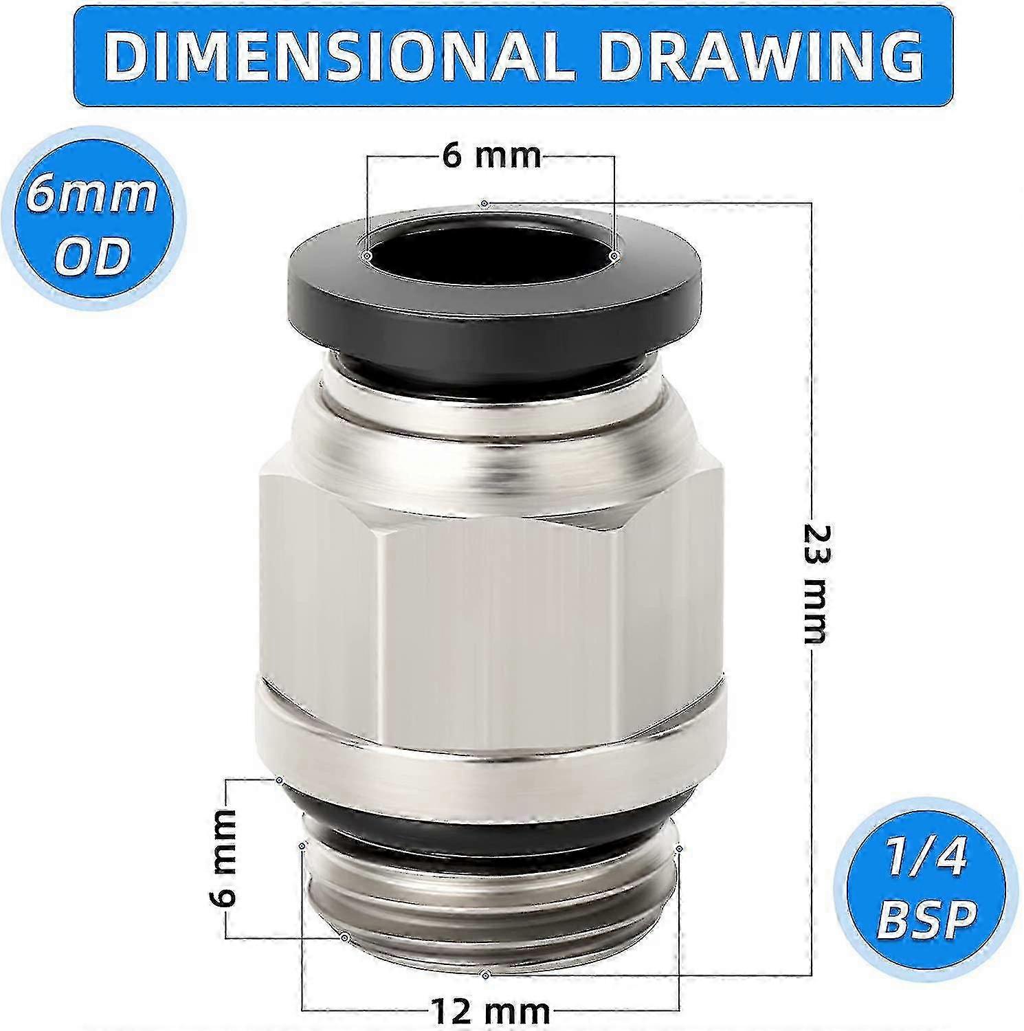 10pcs straight male 6mm tube OD x 1/4" BSP thread push-in quick connector with washer (pc6-02)