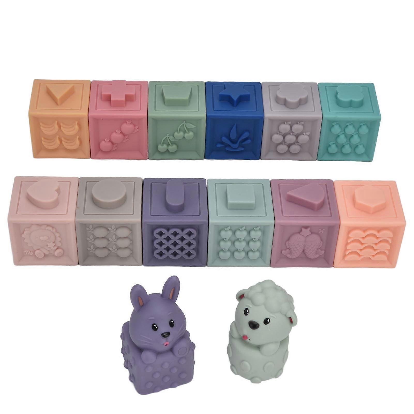 14 Pcs Baby Soft Blocks Stacking Building Blocks Squeeze Toys with Animals for Boys Girls
