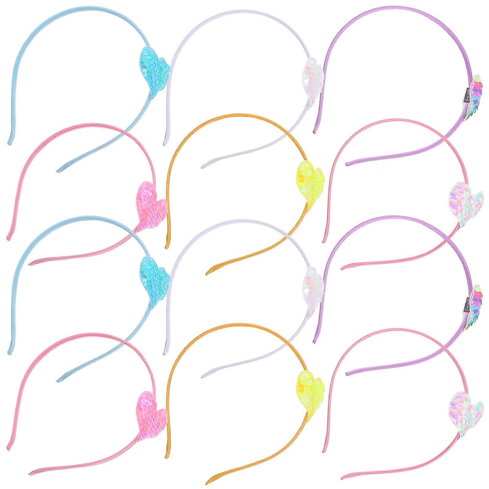 Durable Sequins Heart Headband for Kids in Assorted Colors Suitable for Various Occasions 12 Pieces